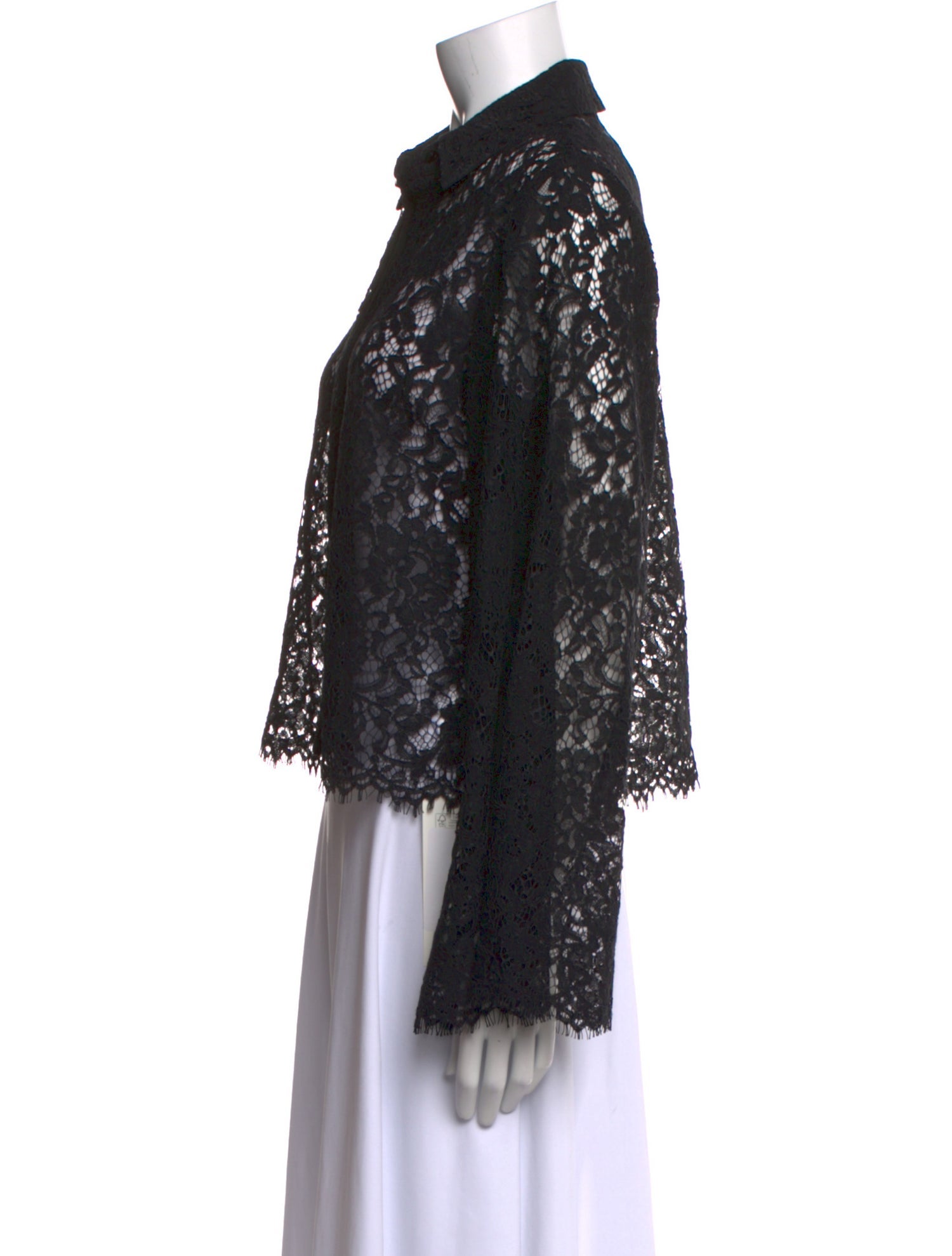 L'Agence Nylon Lace Pattern Button-Up Top