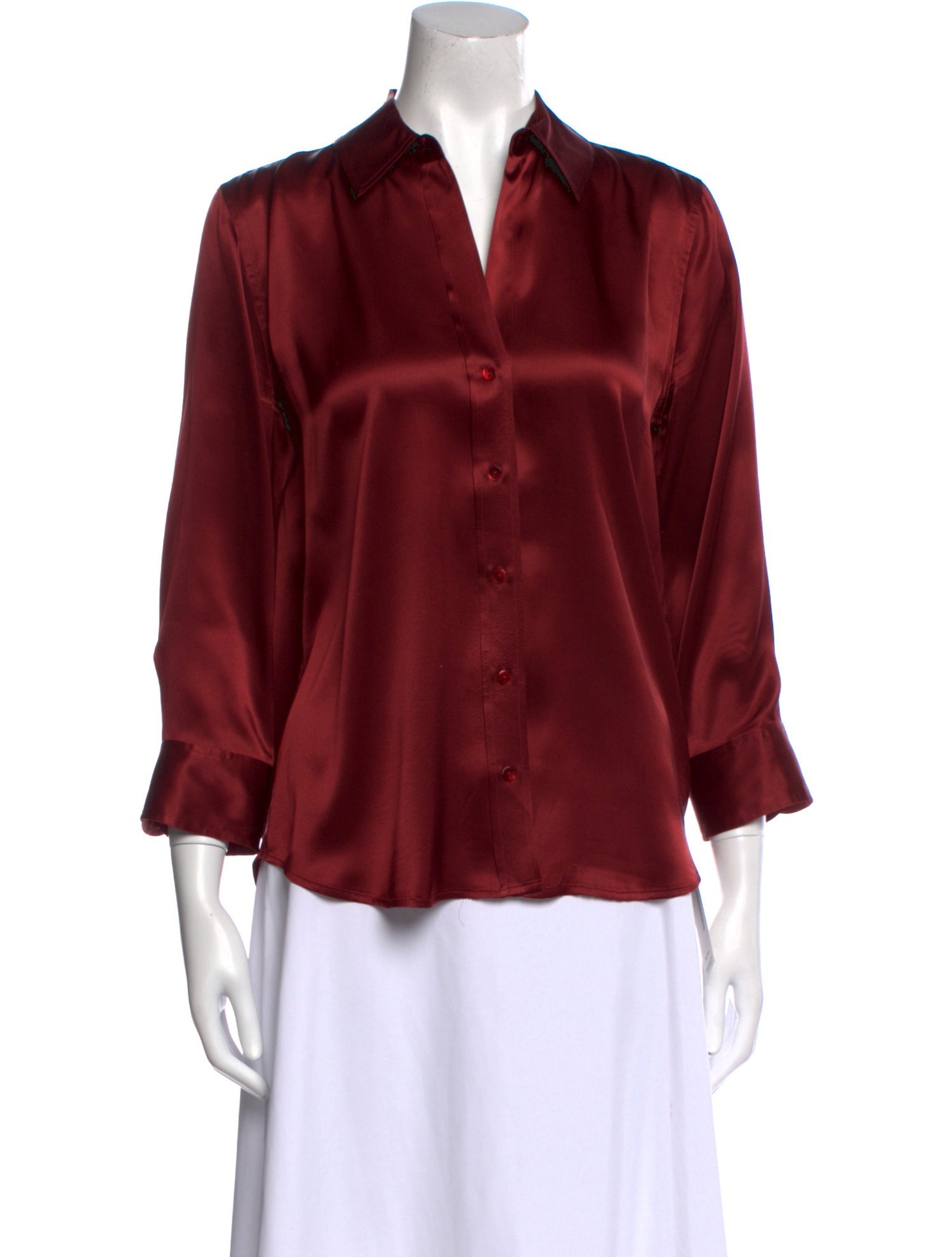 L'Agence Silk Three-Quarter Sleeve Button-Up Top