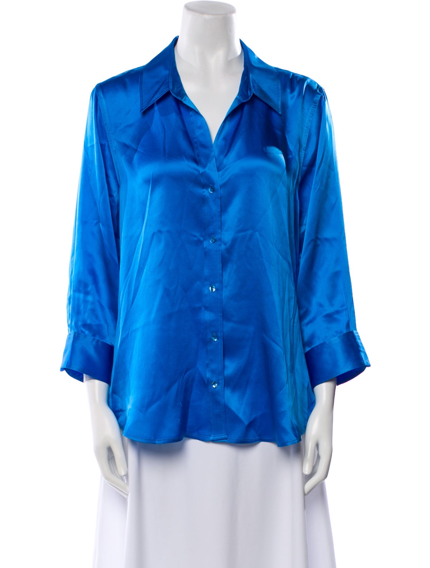 L'Agence Silk Three-Quarter Sleeve Button-Up Top