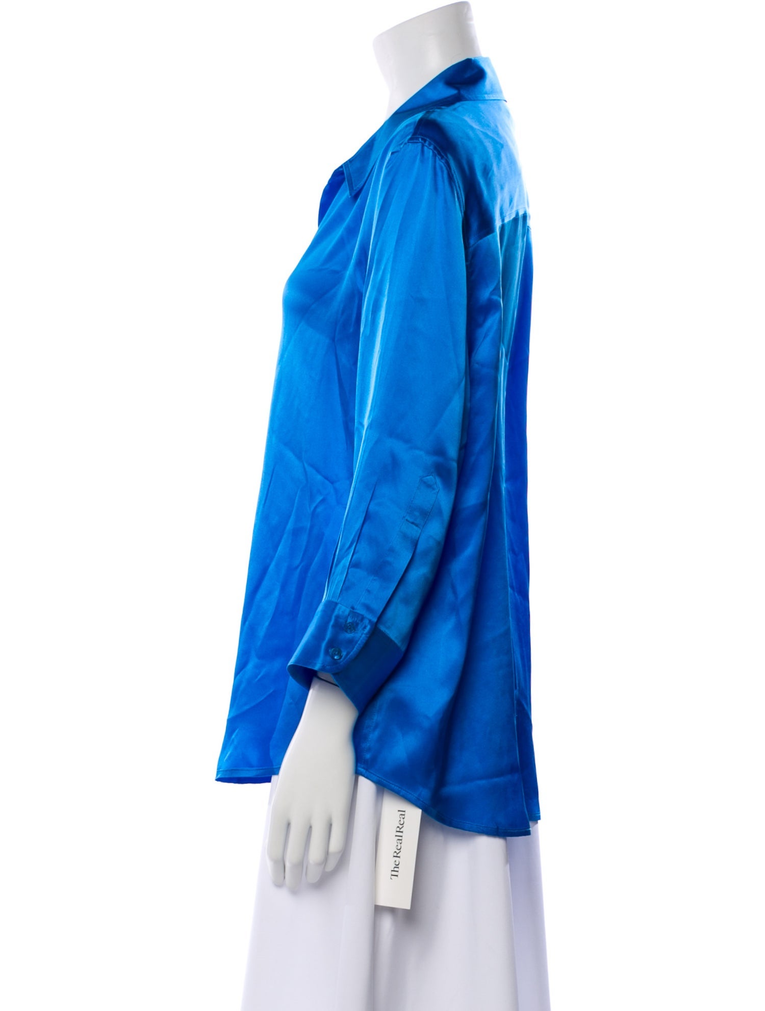 L'Agence Silk Three-Quarter Sleeve Button-Up Top