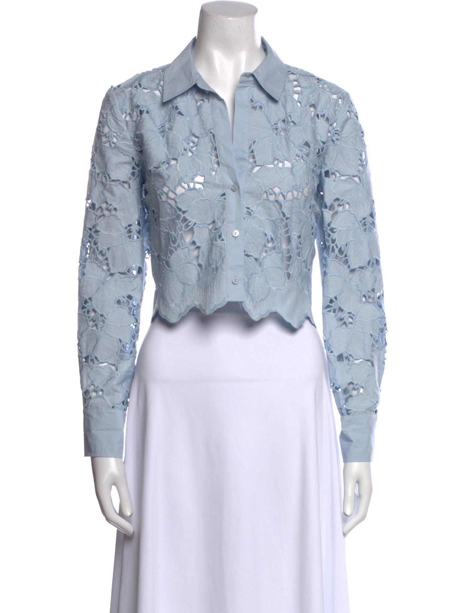 L'Agence Lace Pattern Long Sleeve Crop Top