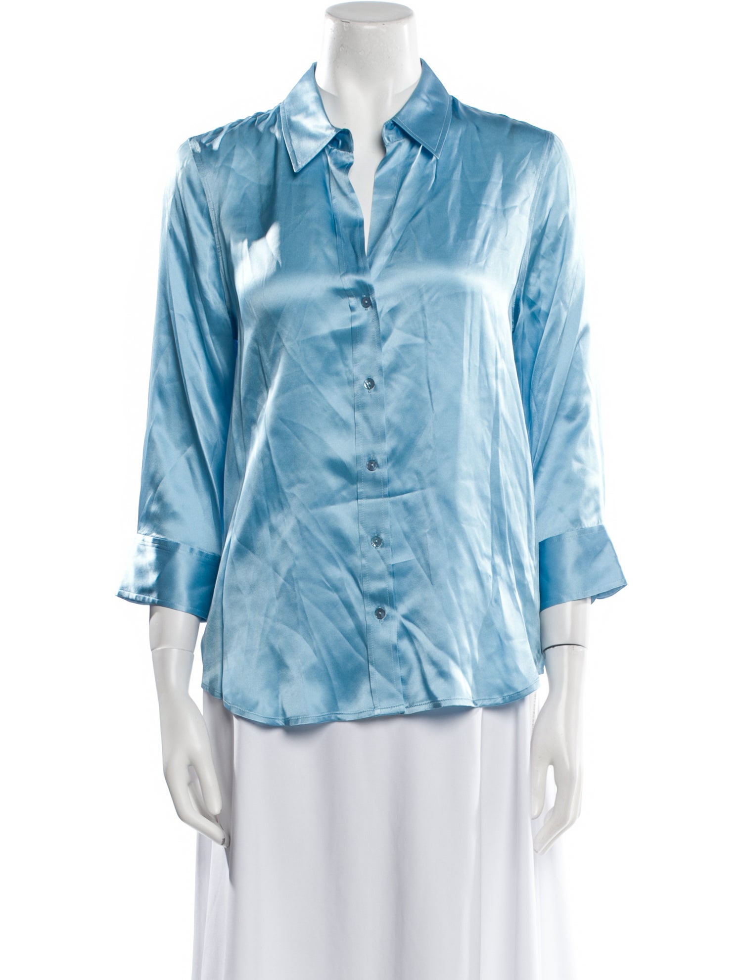 L'Agence Silk Three-Quarter Sleeve Button-Up Top