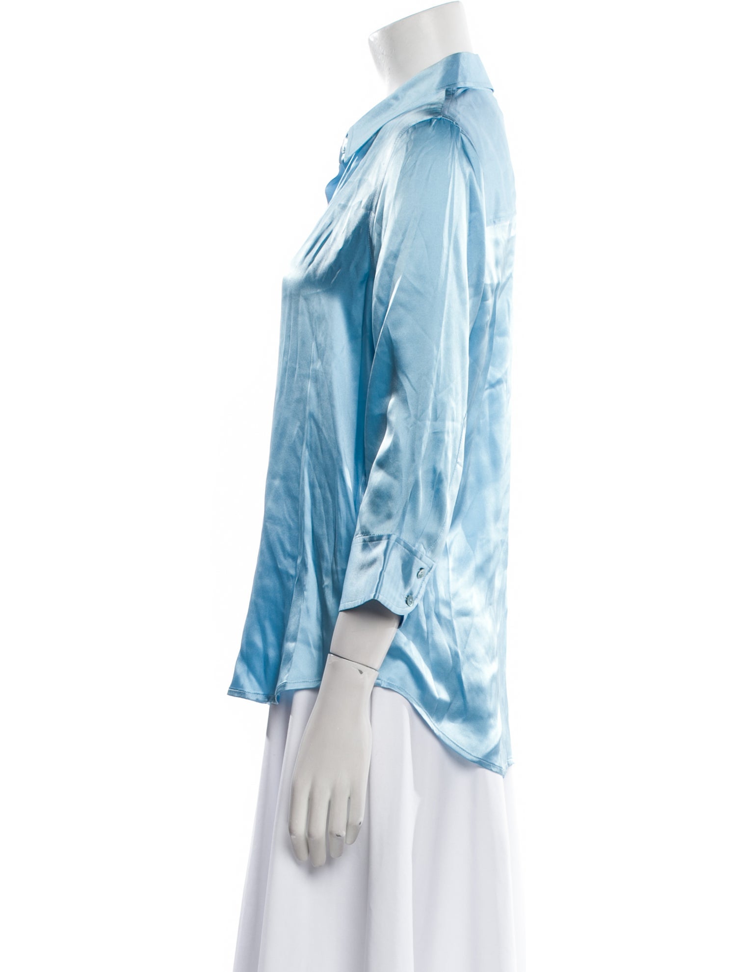 L'Agence Silk Three-Quarter Sleeve Button-Up Top