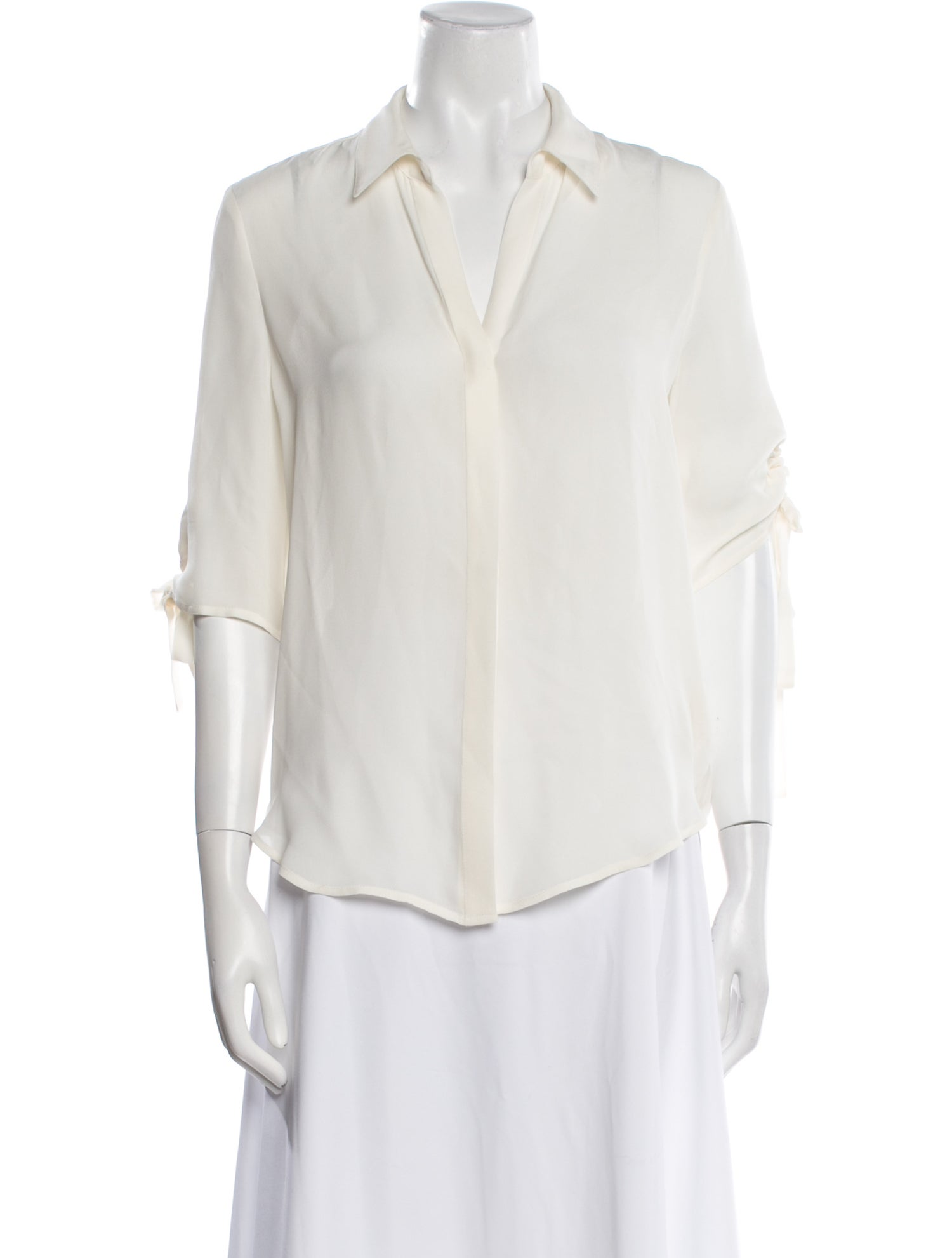L'Agence Silk Three-Quarter Sleeve Button-Up Top