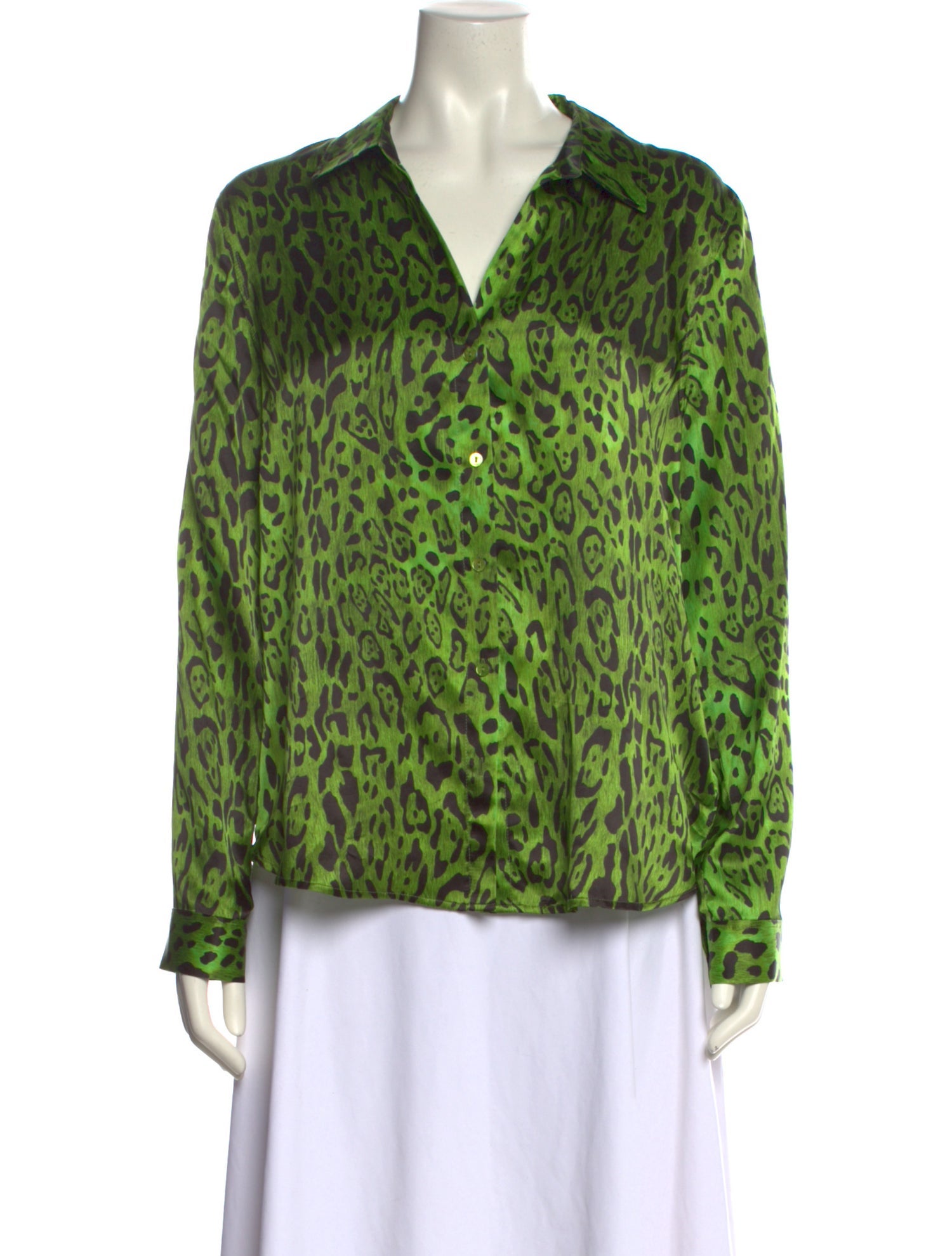 L'Agence Silk Animal Print Button-Up Top