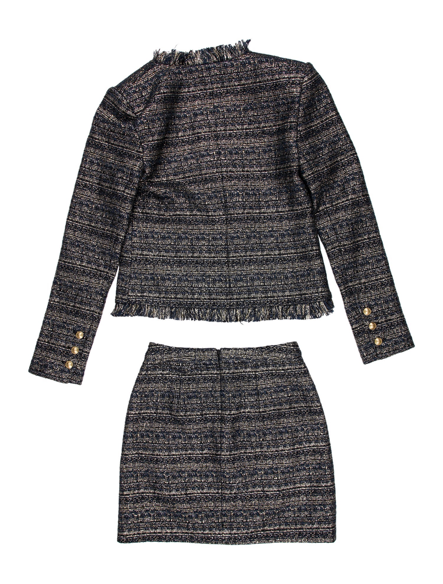 L'Agence Tweed Pattern Fringe Trim Accent Skirt Suit w/ Tags