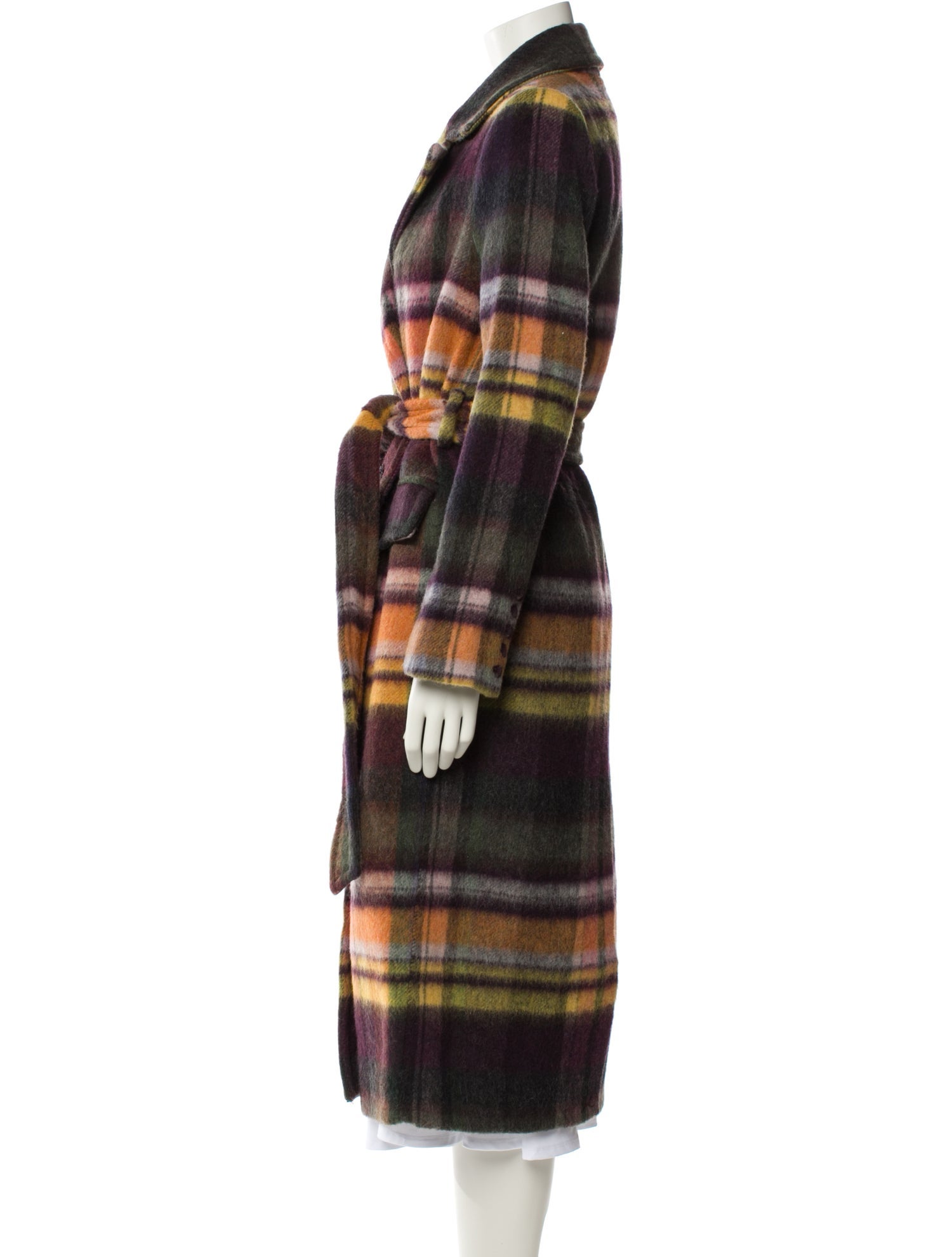 L'Agence Wool Plaid Print Trench Coat