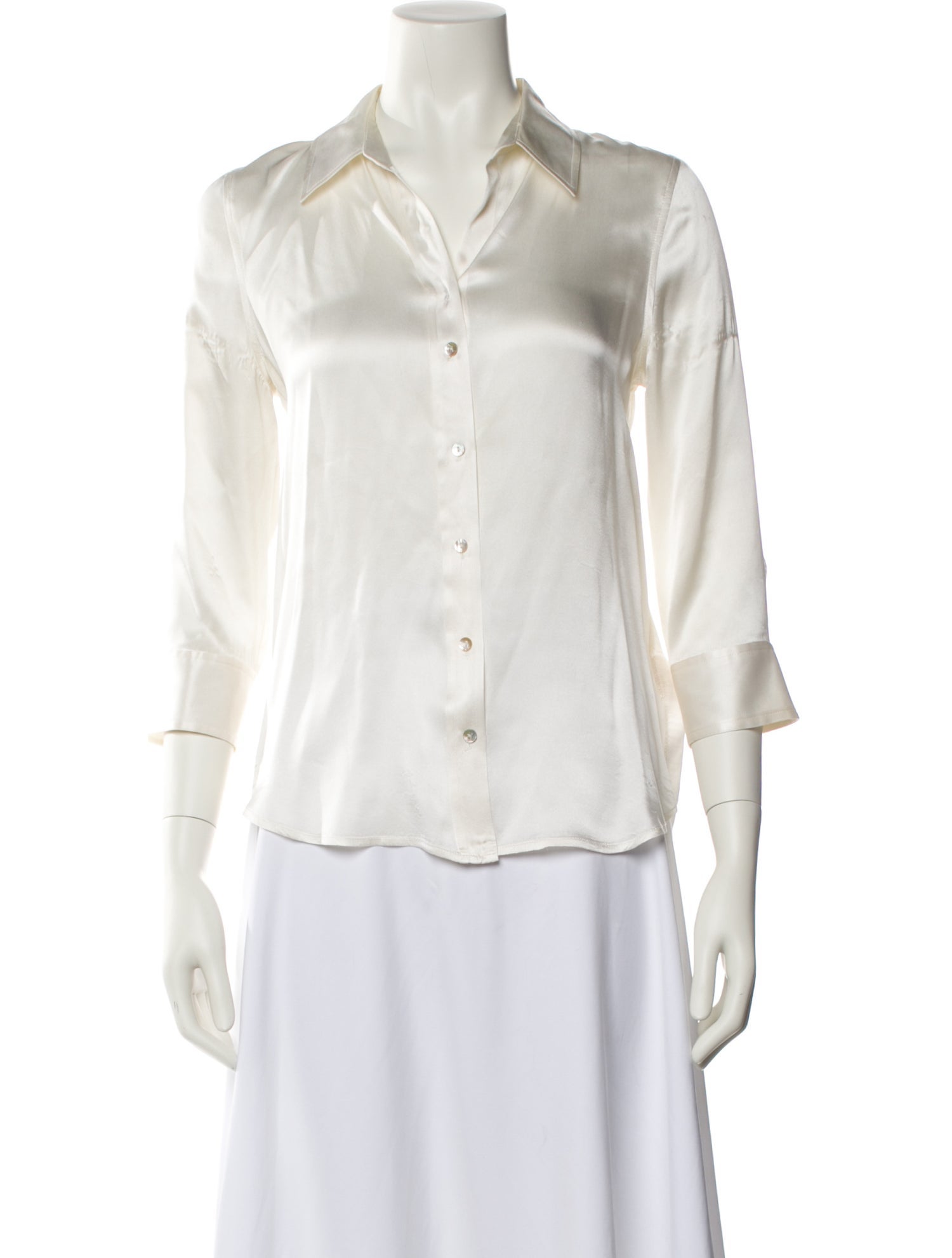 L'Agence Silk Three-Quarter Sleeve Button-Up Top
