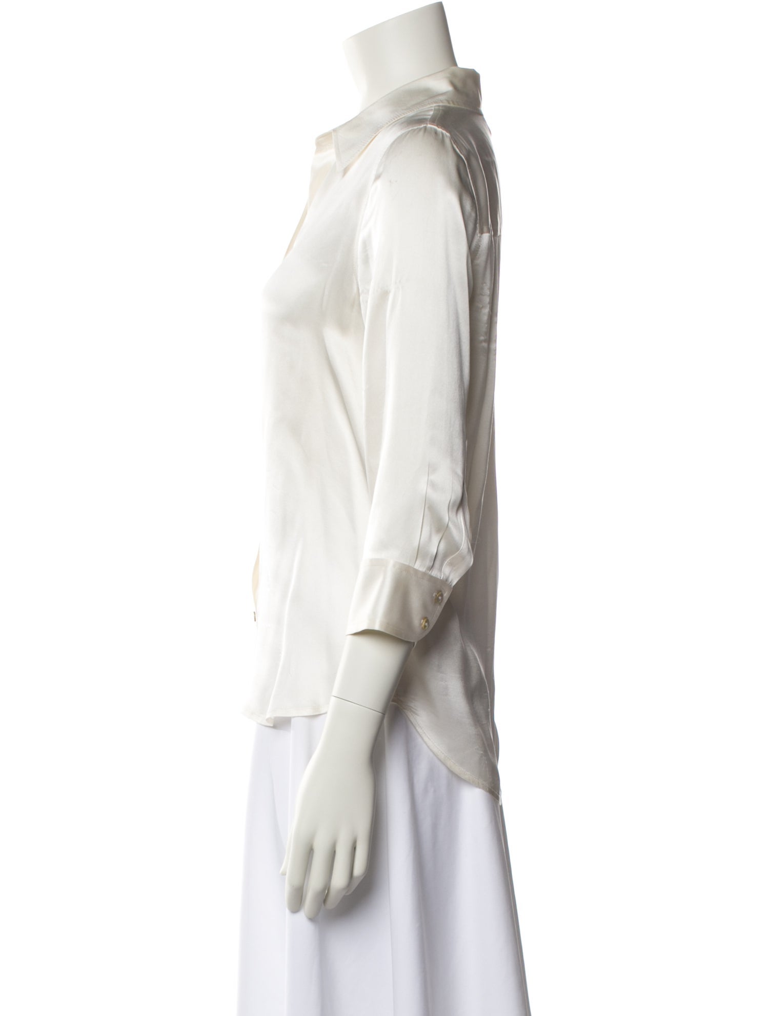 L'Agence Silk Three-Quarter Sleeve Button-Up Top