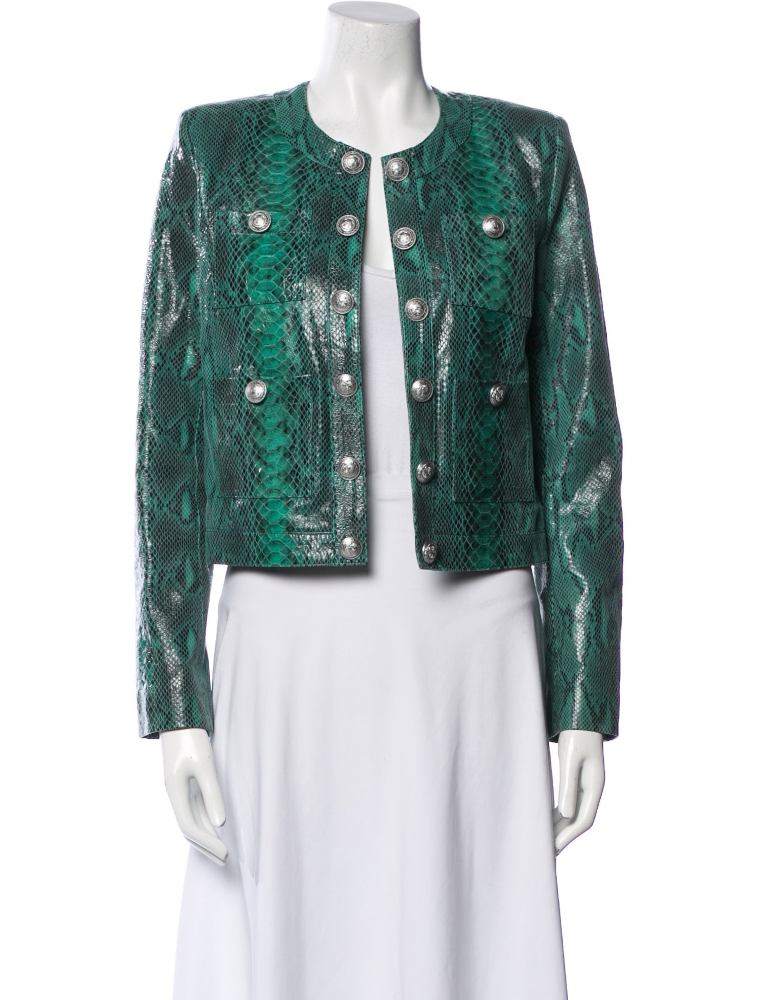 L'Agence Lamb Leather Tweed Pattern Evening Jacket