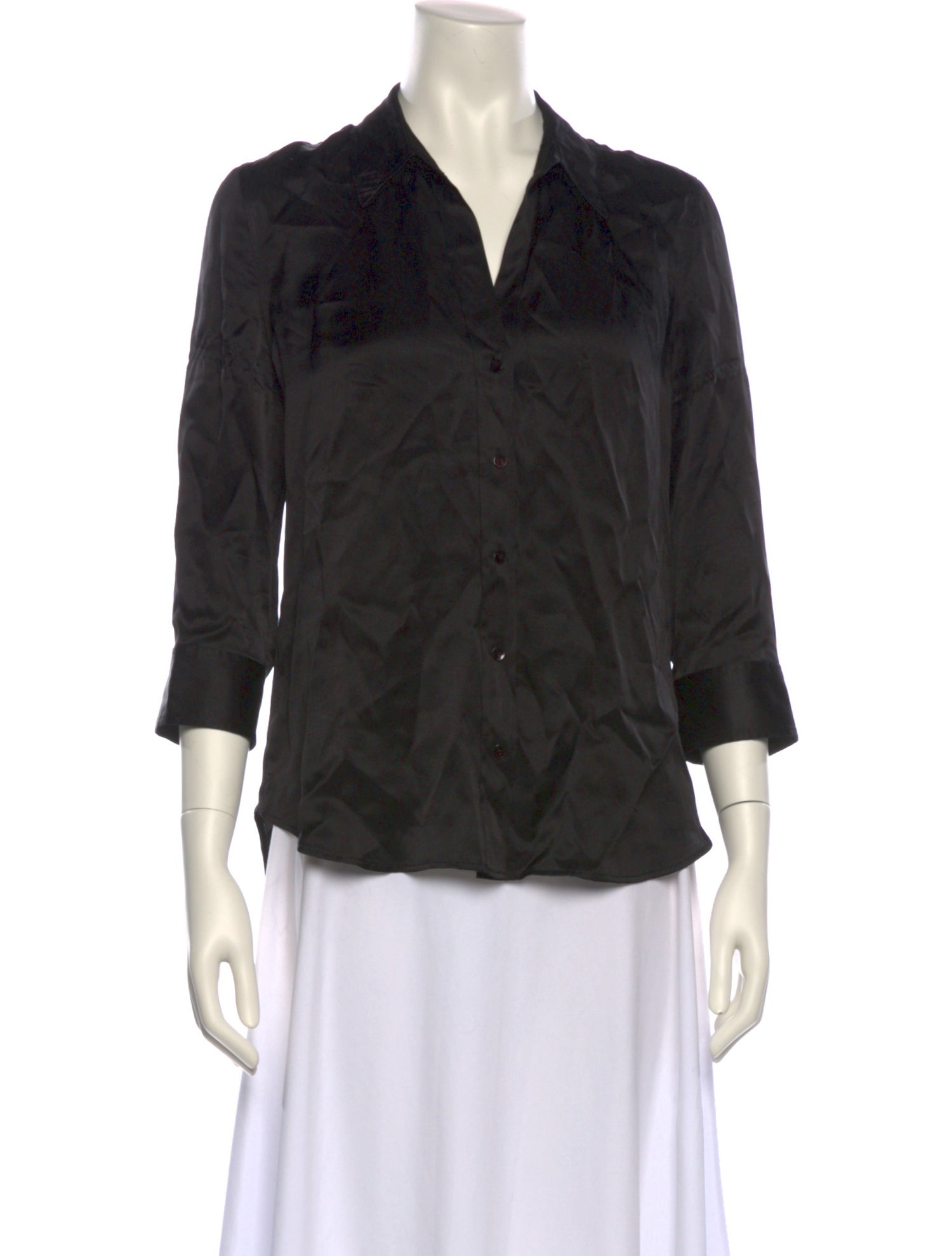 L'Agence Silk V-Neck Button-Up Top