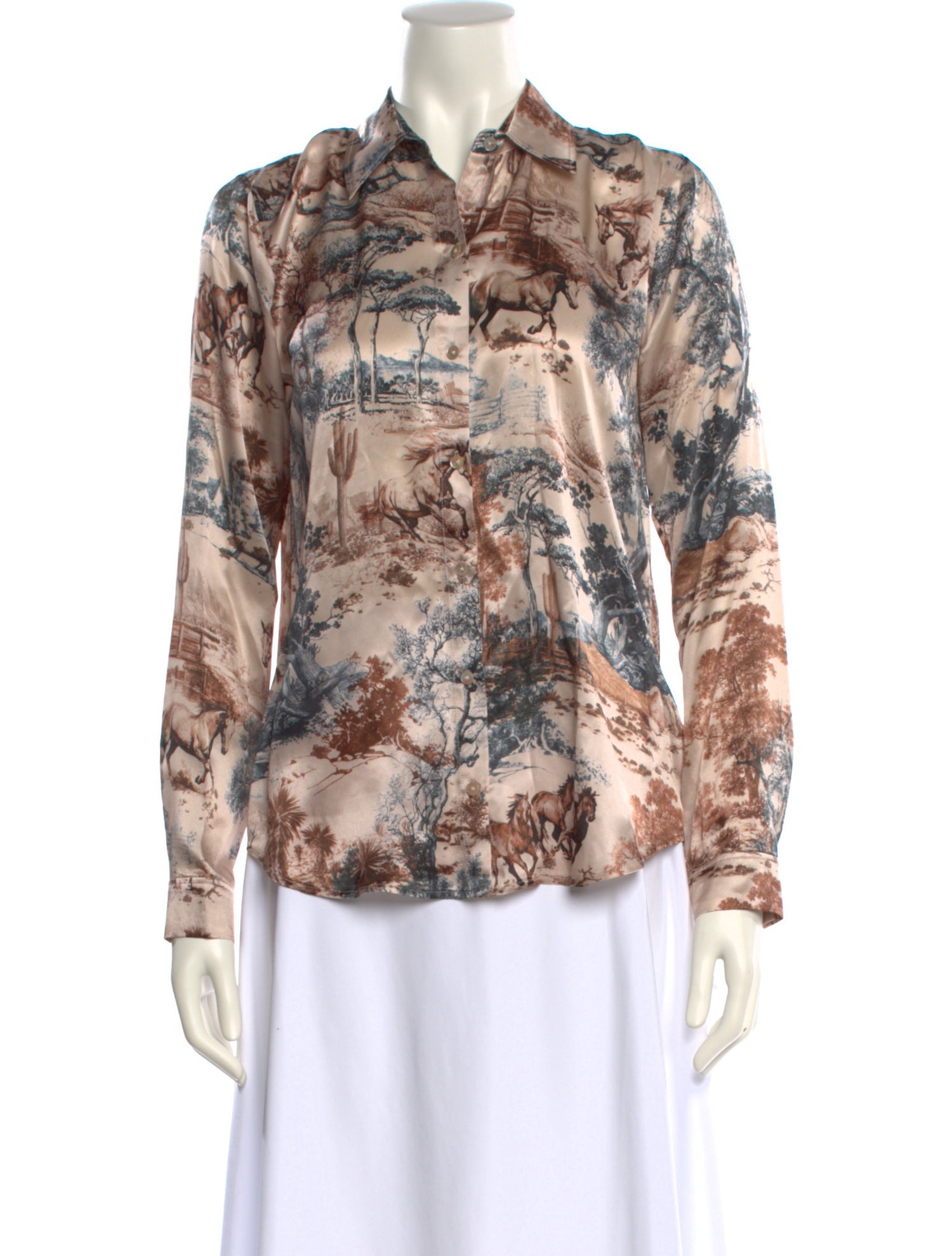L'Agence Silk Printed Button-Up Top w/ Tags