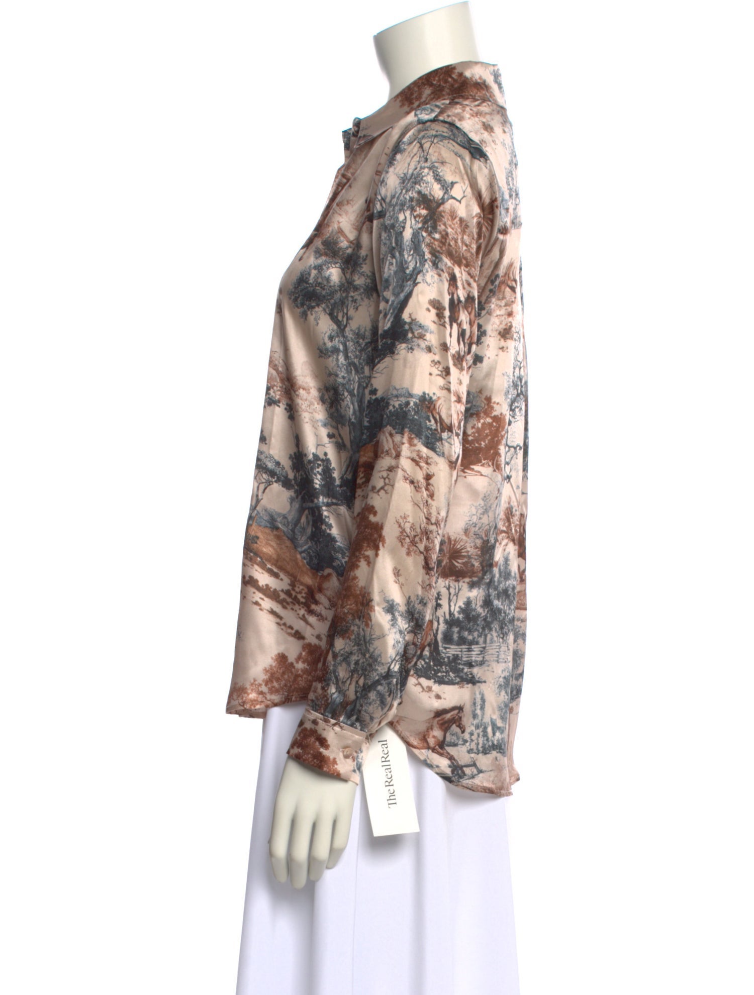 L'Agence Silk Printed Button-Up Top w/ Tags