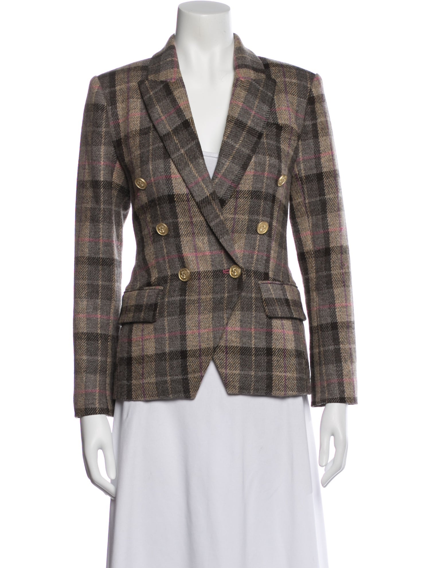 L'Agence Virgin Wool Plaid Print Blazer