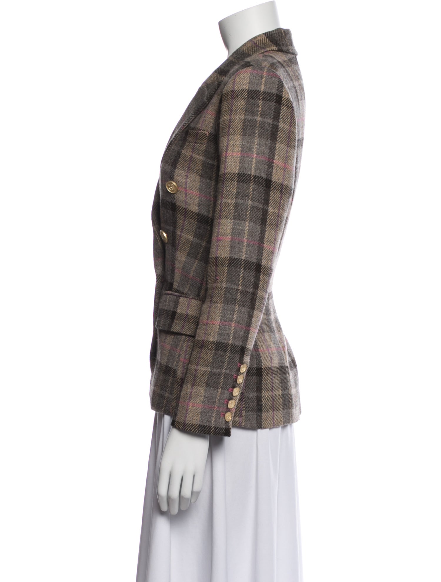 L'Agence Virgin Wool Plaid Print Blazer