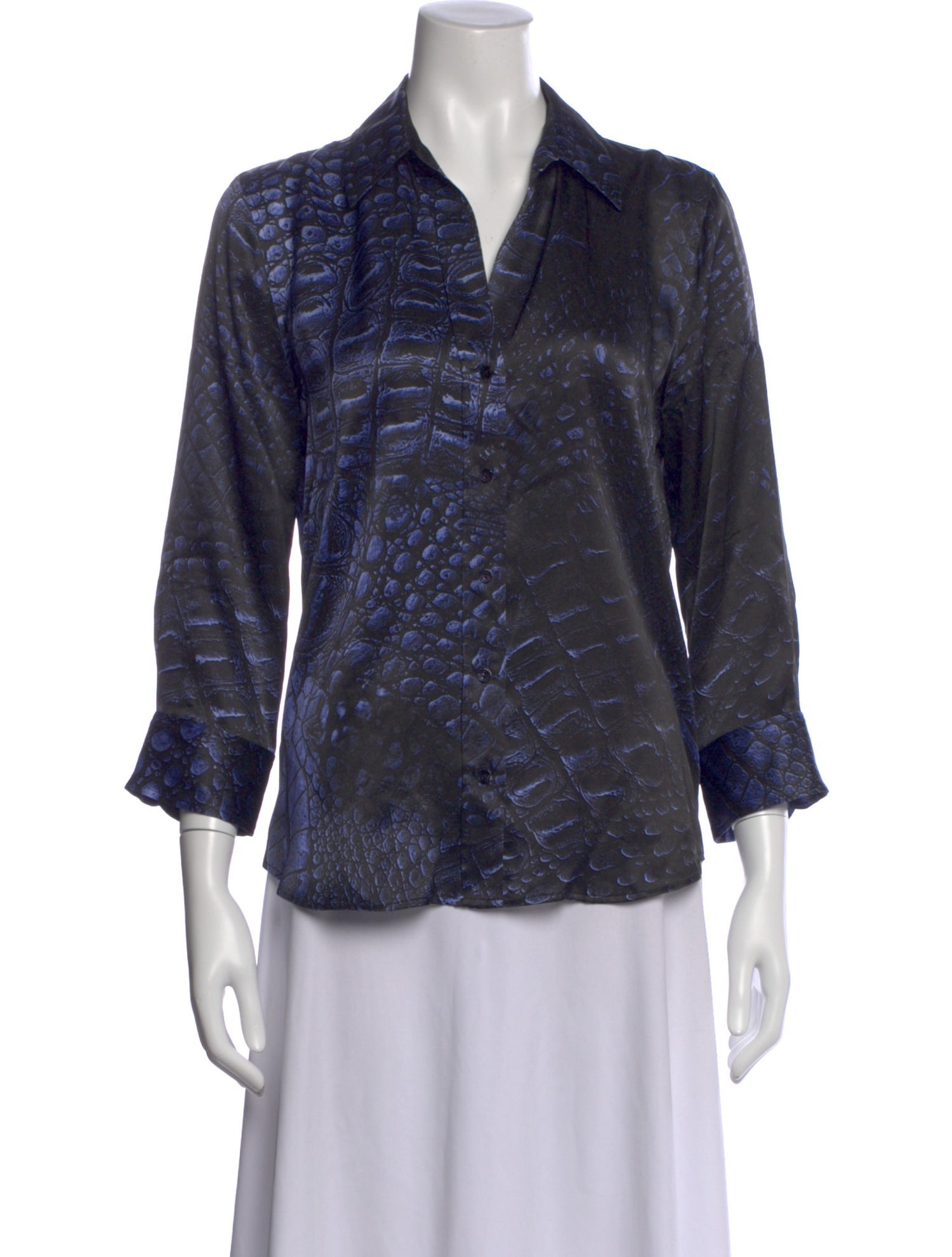 L'Agence Silk Animal Print Button-Up Top