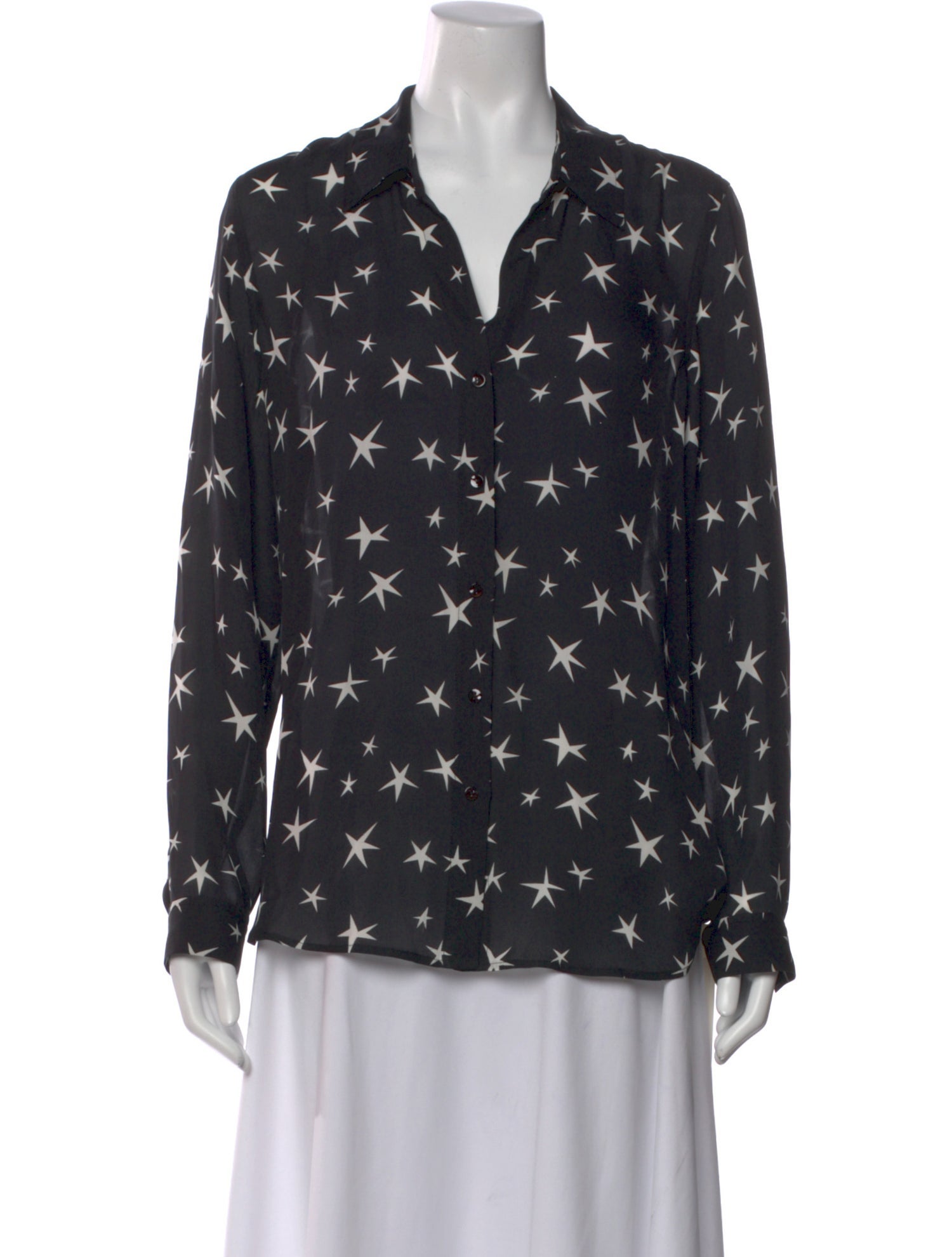 L'Agence Silk Graphic Print Button-Up Top