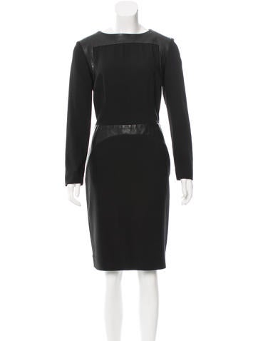 L'Agence Leather-Accented Knee-Length Dress