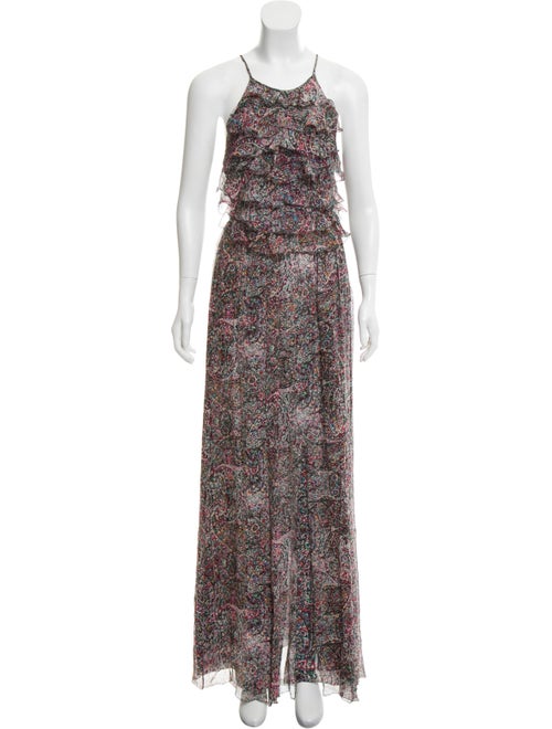 L'Agence Silk Ruffle Maxi Dress