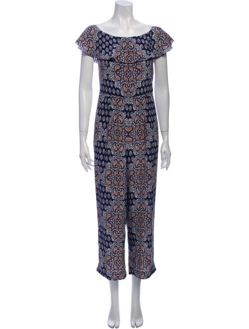 L'Agence Silk Paisley Print Jumpsuit Blue