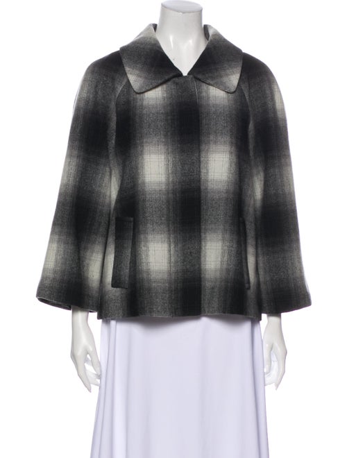 L'Agence Wool Plaid Print Cape Wool