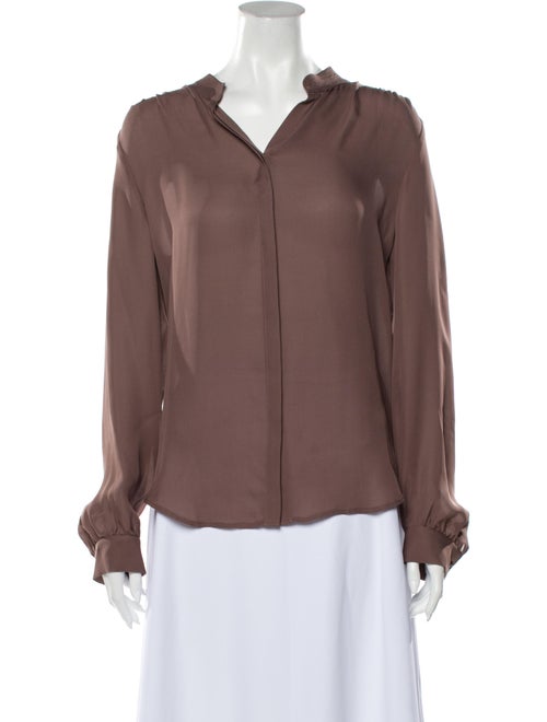 L'Agence Silk V-Neck Button-Up Top Purple