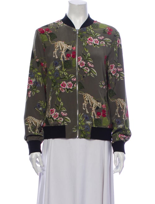 L'Agence Silk Printed Bomber Jacket Green