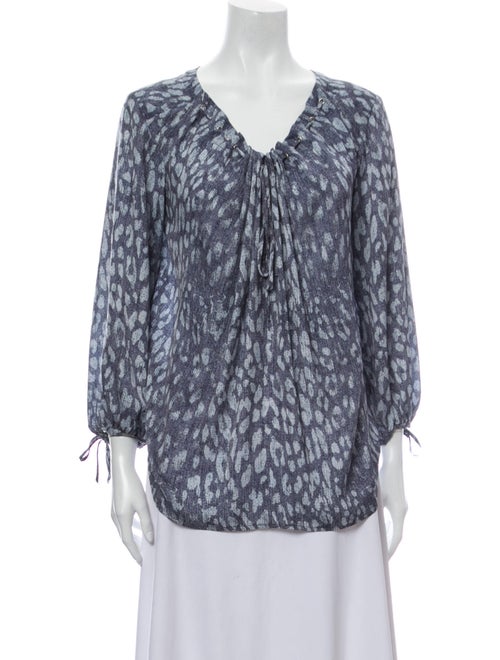 L'Agence Animal Print V-Neck Blouse Blue