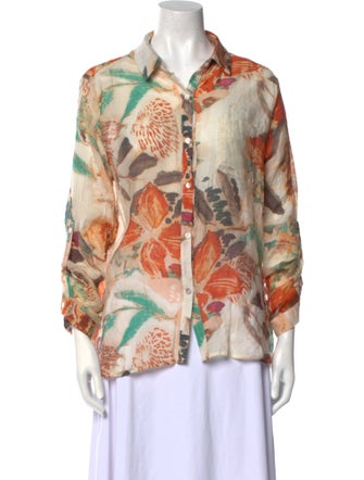 Lara Printed Three-Quarter Sleeve Button-Up Top