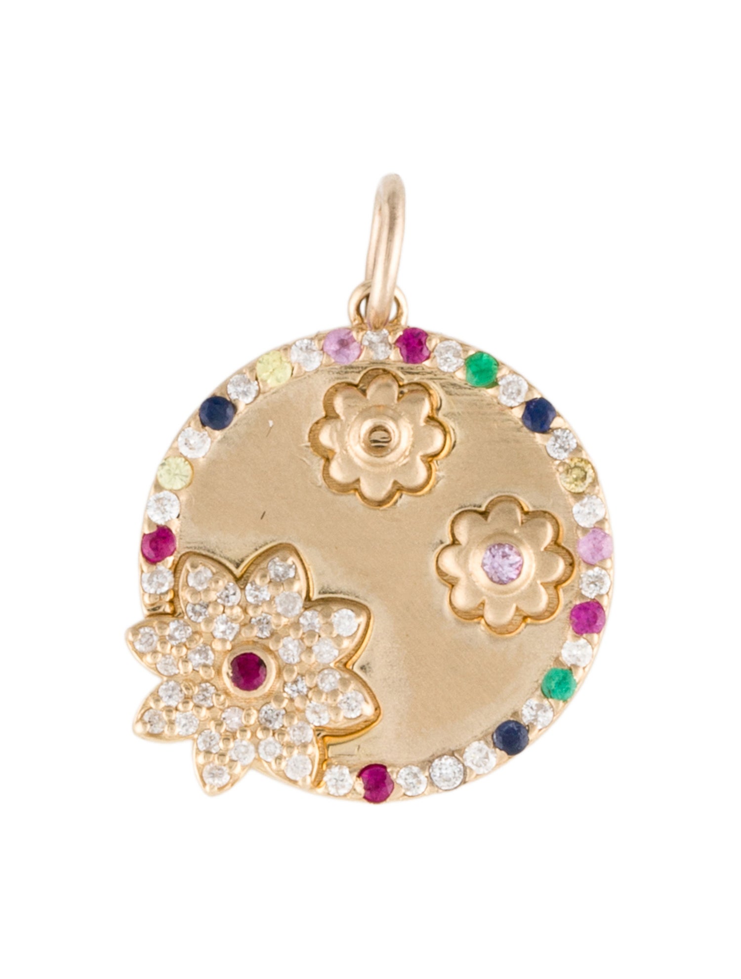 Lionheart 14K Ruby, Sapphire, Emerald & Diamond Flower Disc Pendant