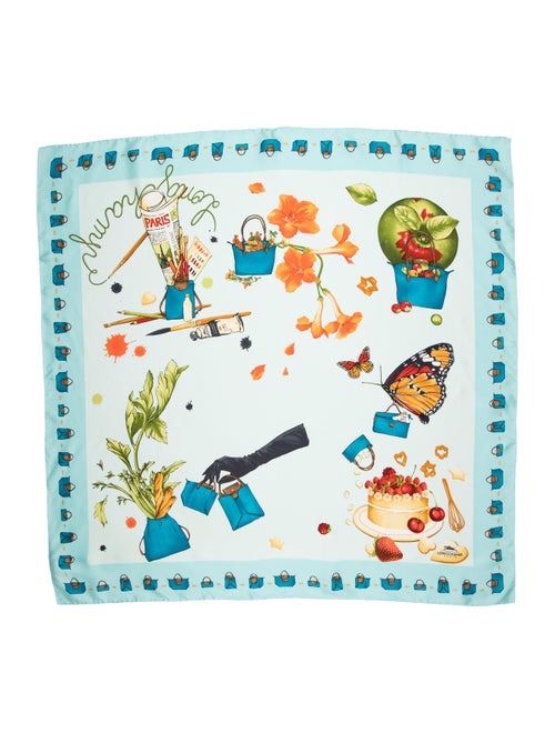 Longchamp Printed Silk Scarf Blue