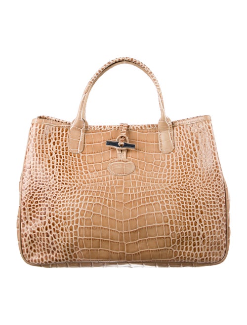 Longchamp Leather Embossed Tote Brown