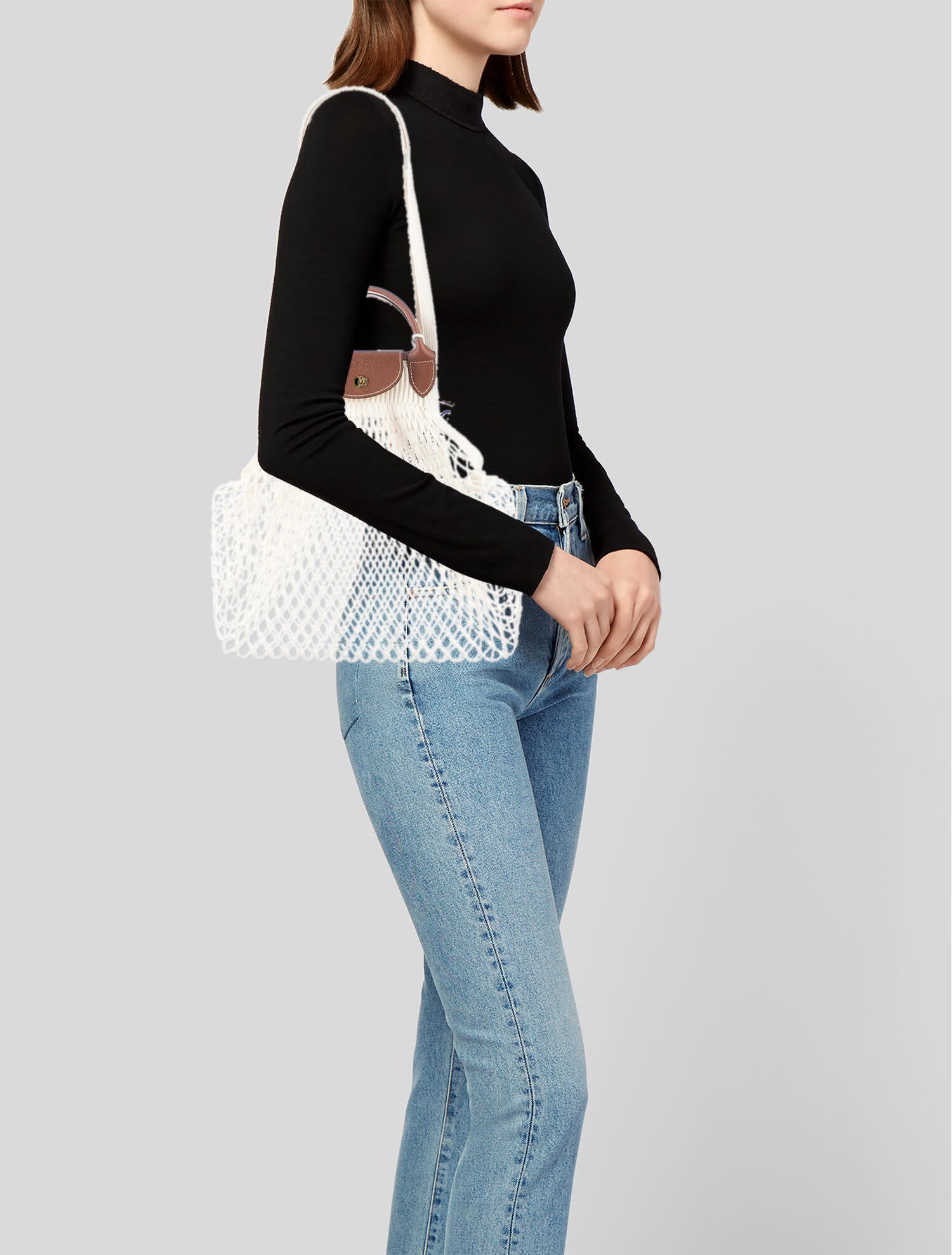 Longchamp Le Pliage Filet Knit Shoulder Bag w/ Tags Neutrals Shoulder