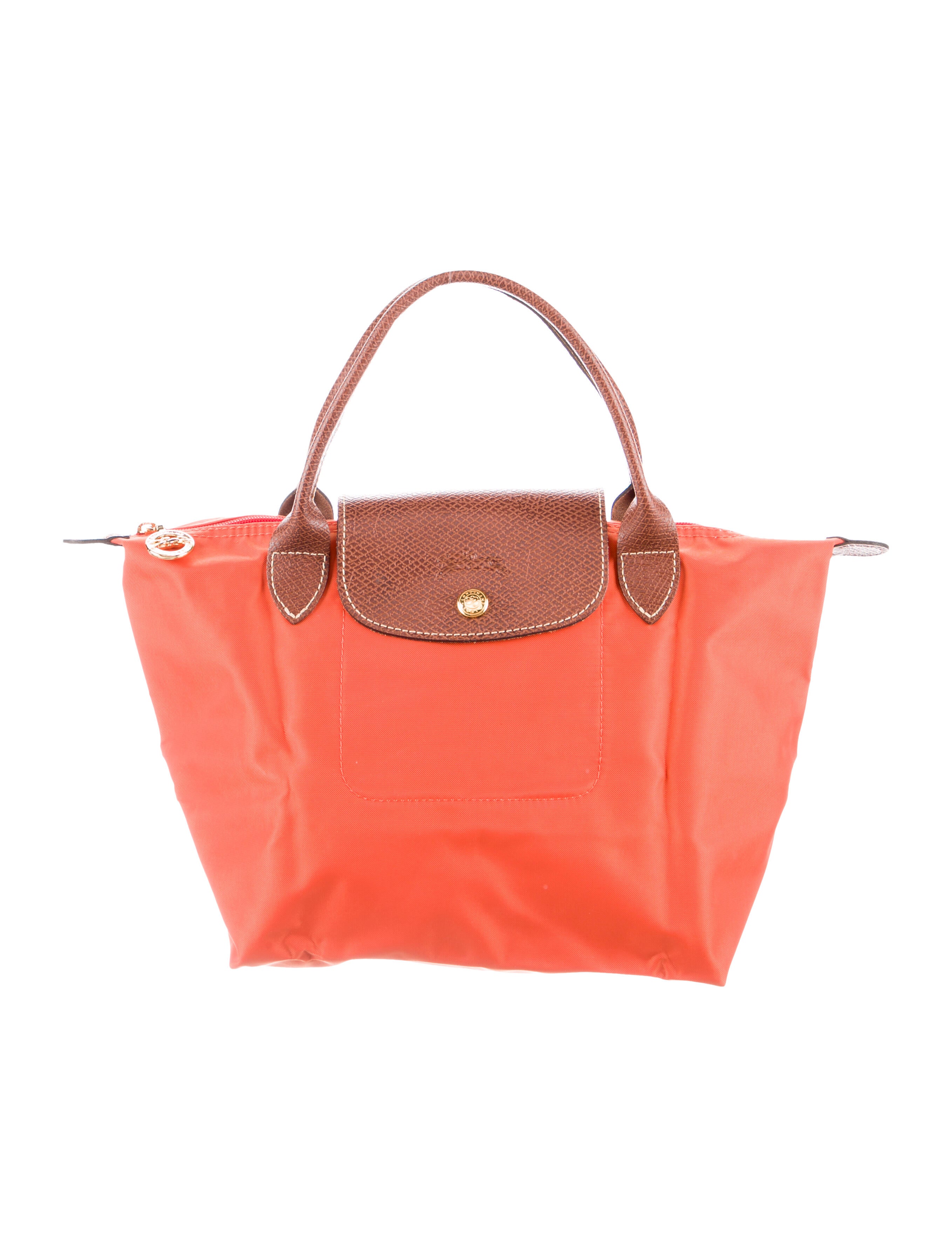Longchamp Small Le Pliage Shopping Tote Orange Handle Bags, Handbags