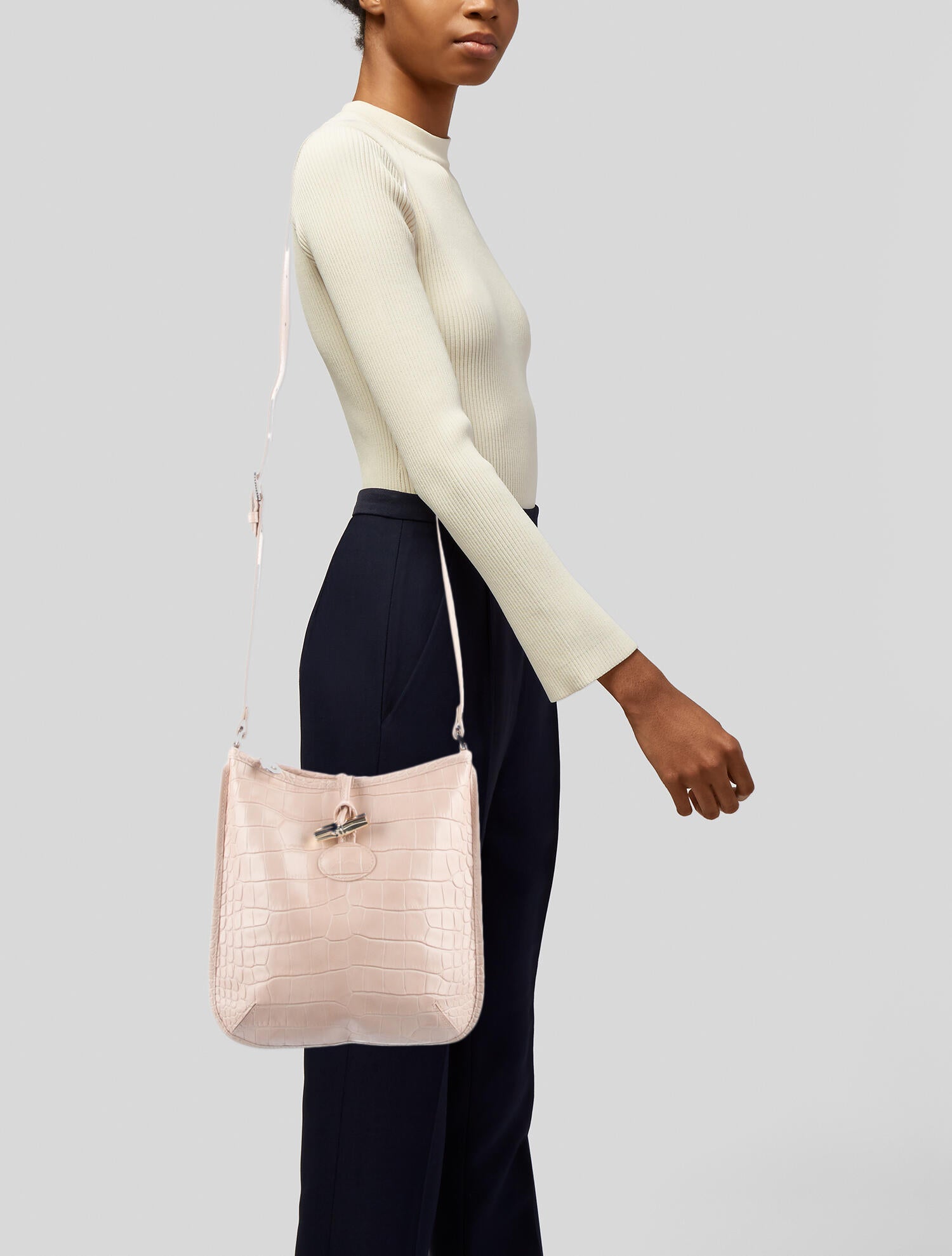 Longchamp Embossed Leather Roseau Crossbody Neutrals Crossbody Bags