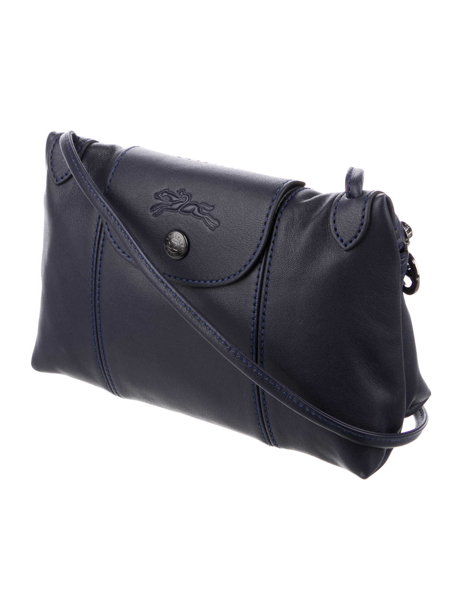 Longchamp Le Pliage Leather Crossbody Bag Blue Crossbody Bags