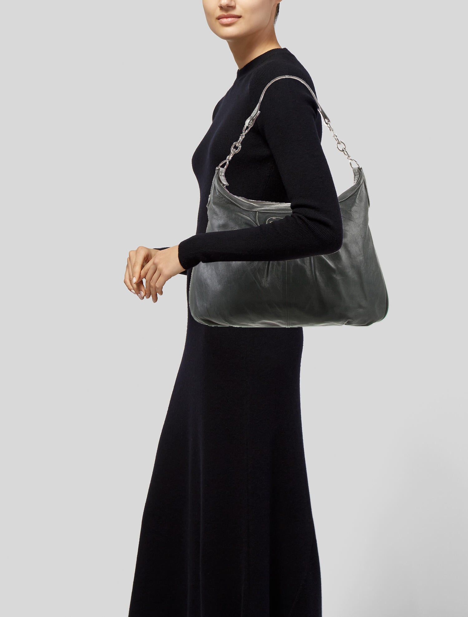 Longchamp Leather Shoulder Bag - Grey Shoulder Bags, Handbags ...