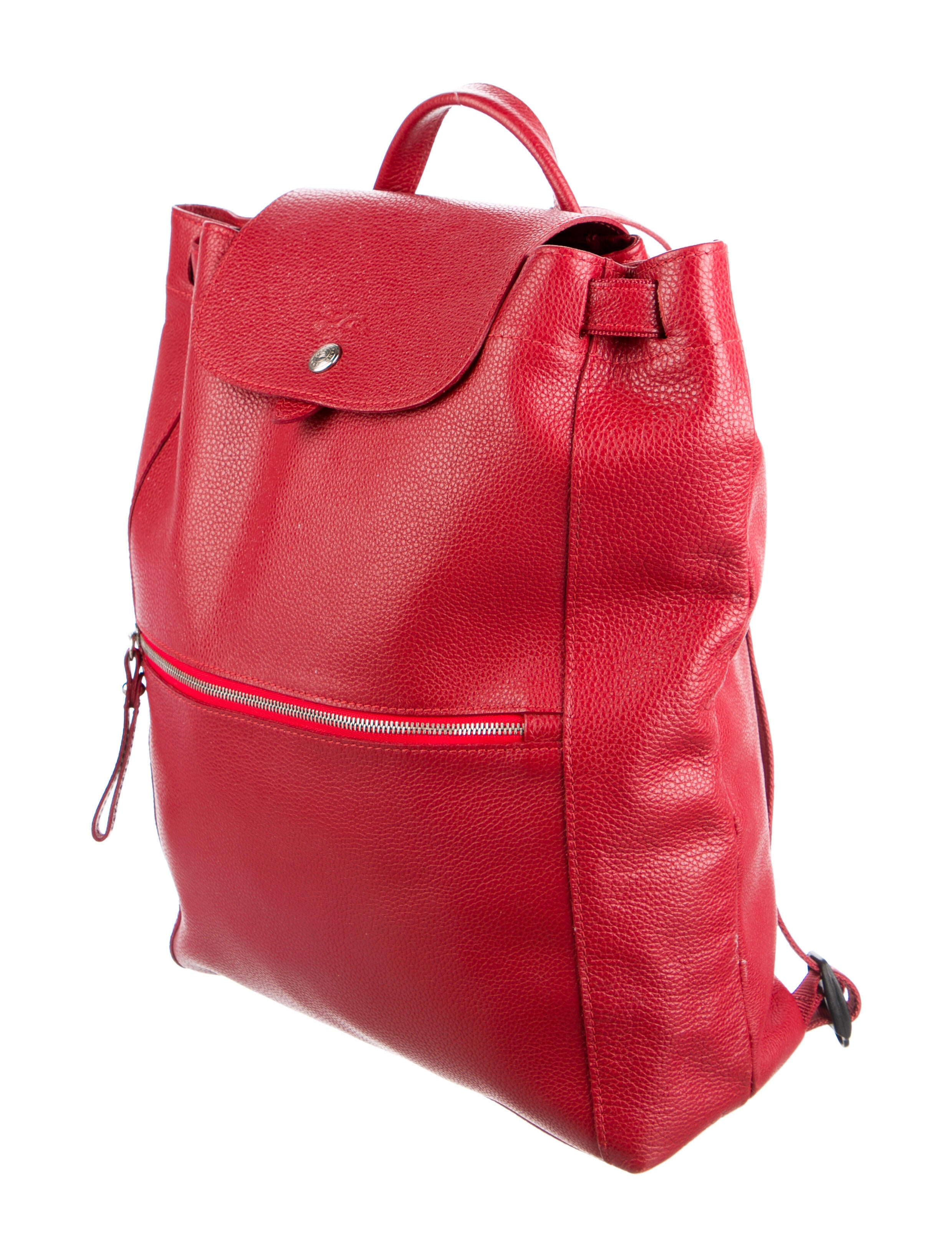 Longchamp Leather Le Foulonne Backpack Red Backpacks, Handbags