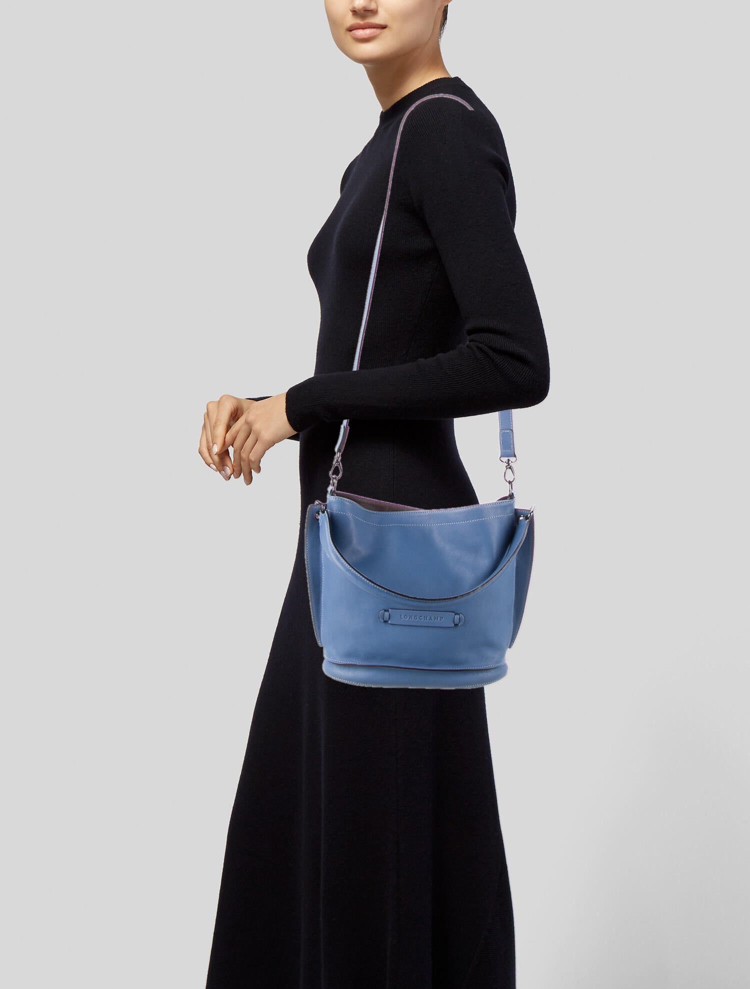 Longchamp Textured Leather Shoulder Bag Blue Shoulder Bags, Handbags