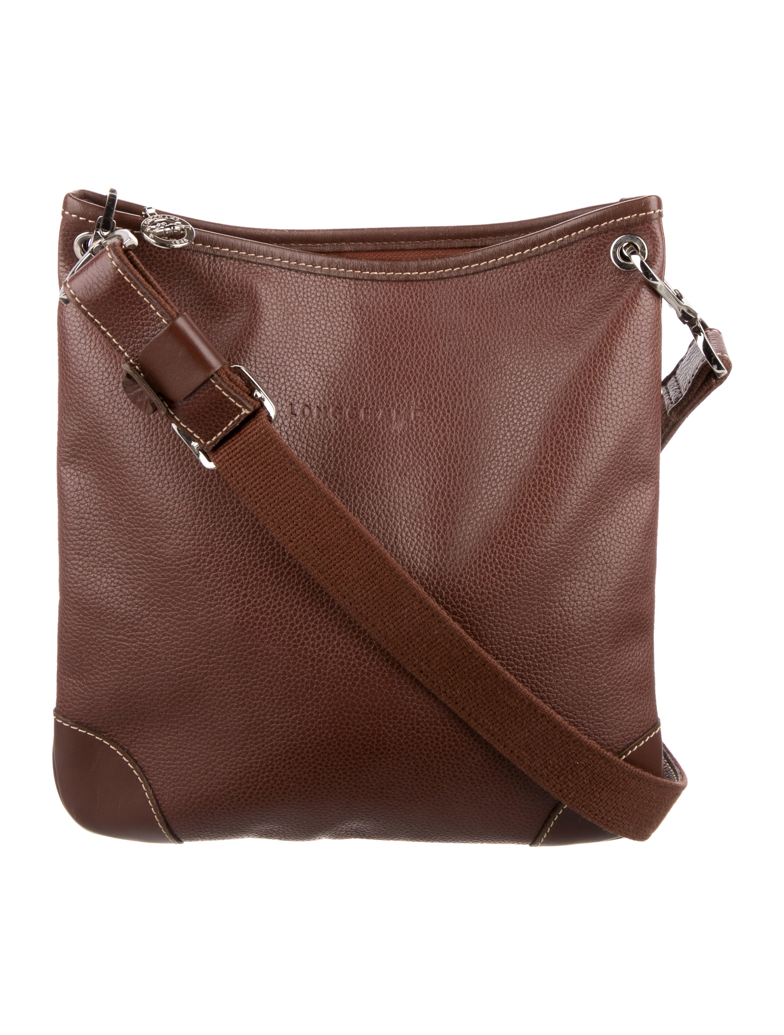 Longchamp Leather Messenger Bag Brown Crossbody Bags, Handbags