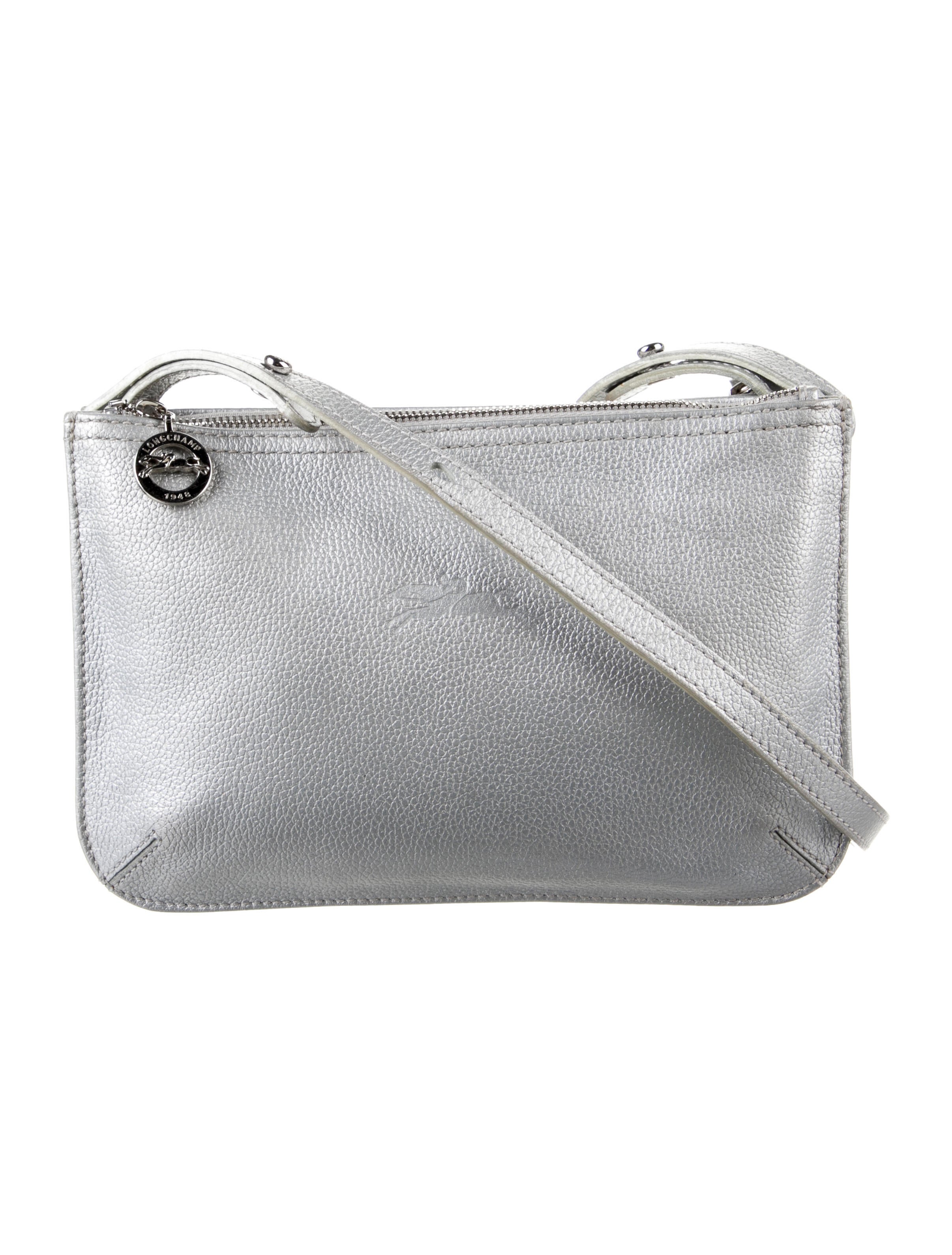 Longchamp Metallic Leather Crossbody Bag Grey Crossbody Bags