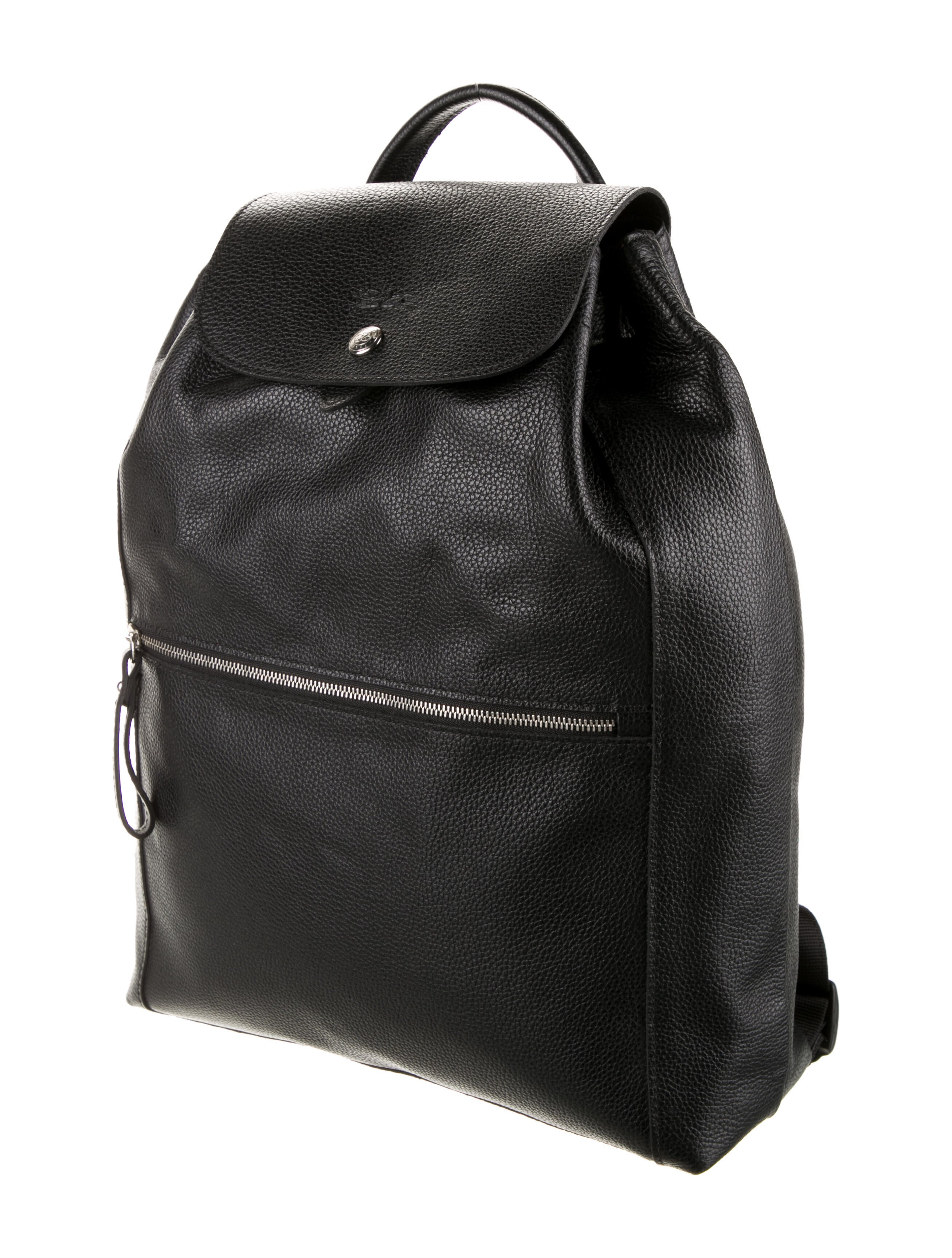 Longchamp Pebbled Leather Backpack Black Backpacks, Handbags