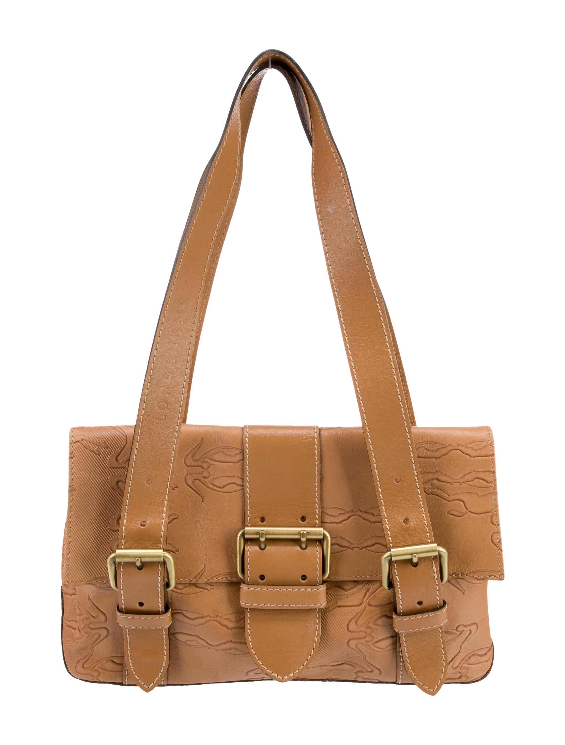 Longchamp Embossed Leather Shoulder Bag Brown Shoulder Bags, Handbags