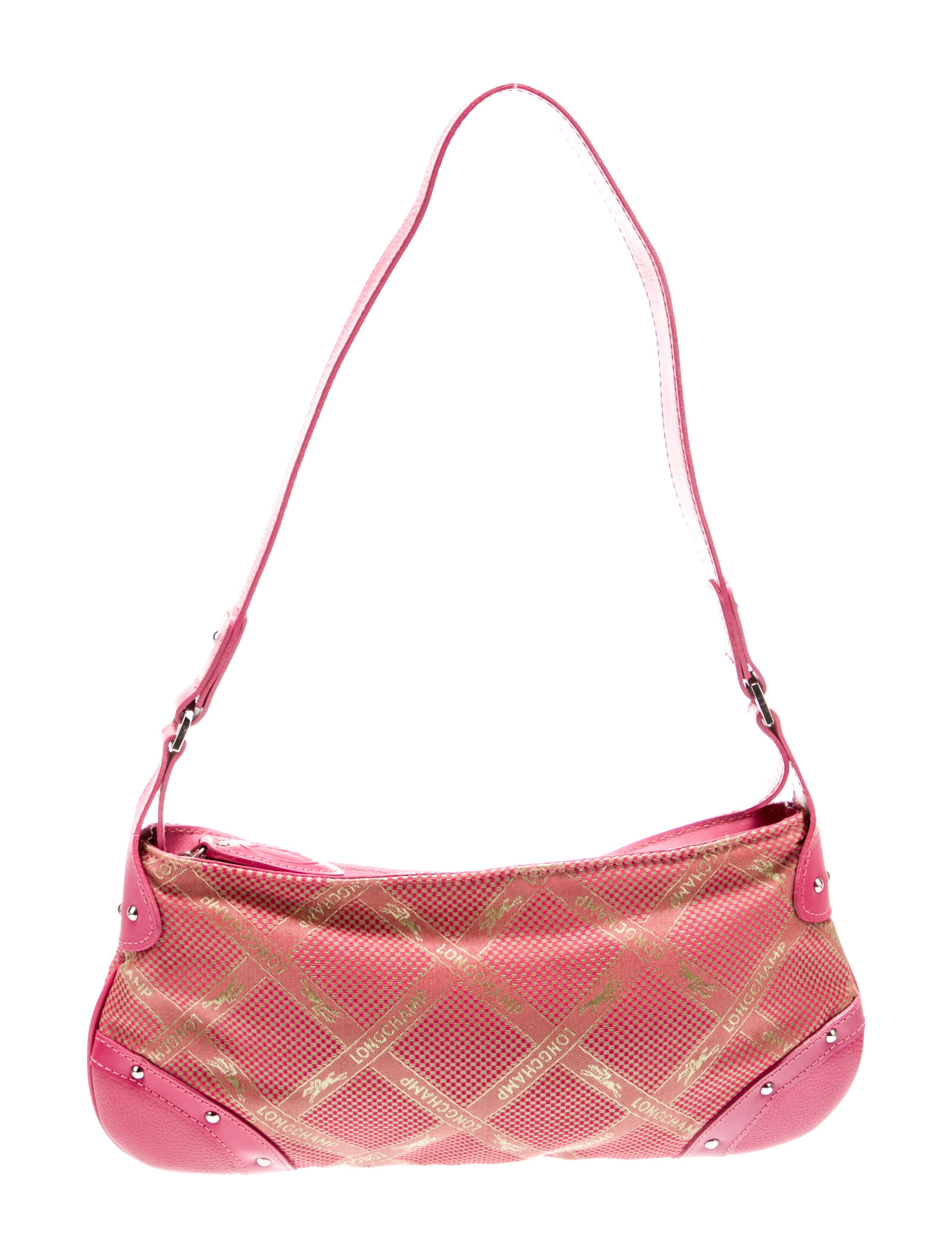 Longchamp Printed Nylon Baguette Pink Shoulder Bags, Handbags