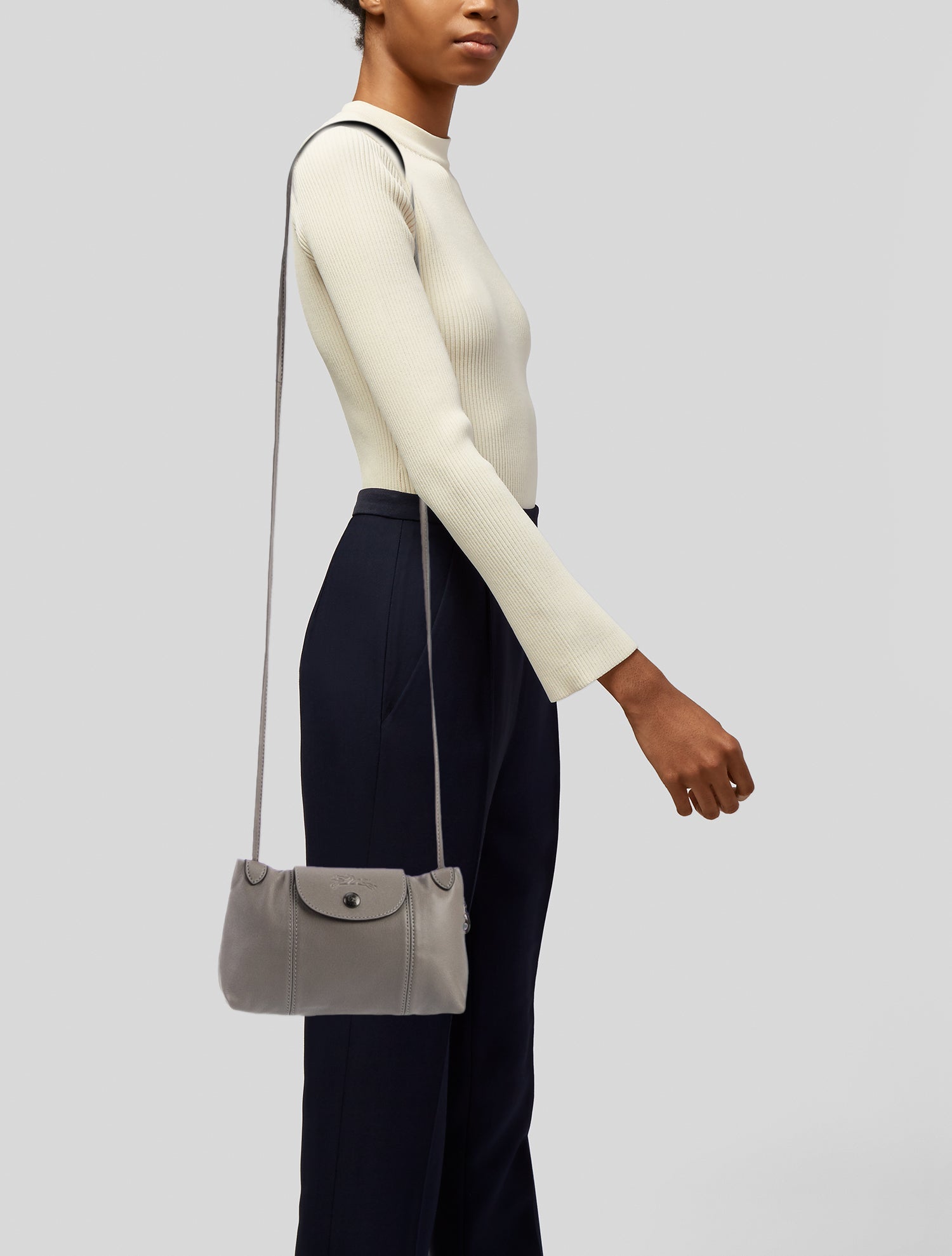 Longchamp Le Pliage Cuir Crossbody Bag Grey Crossbody Bags, Handbags