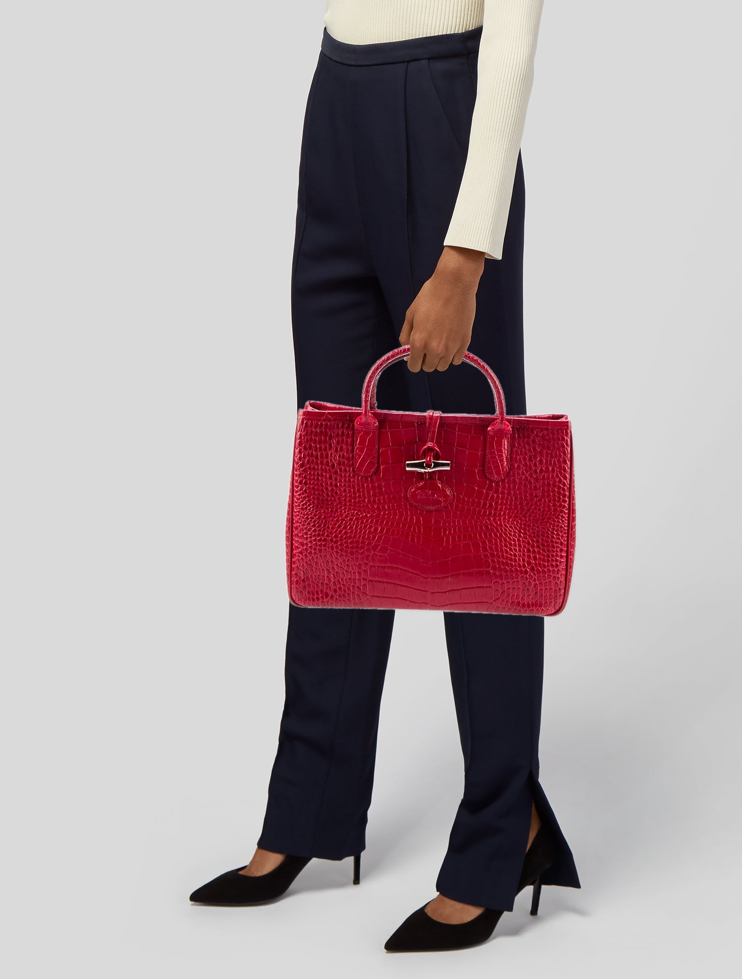 Longchamp Leather Embossed Tote Bag