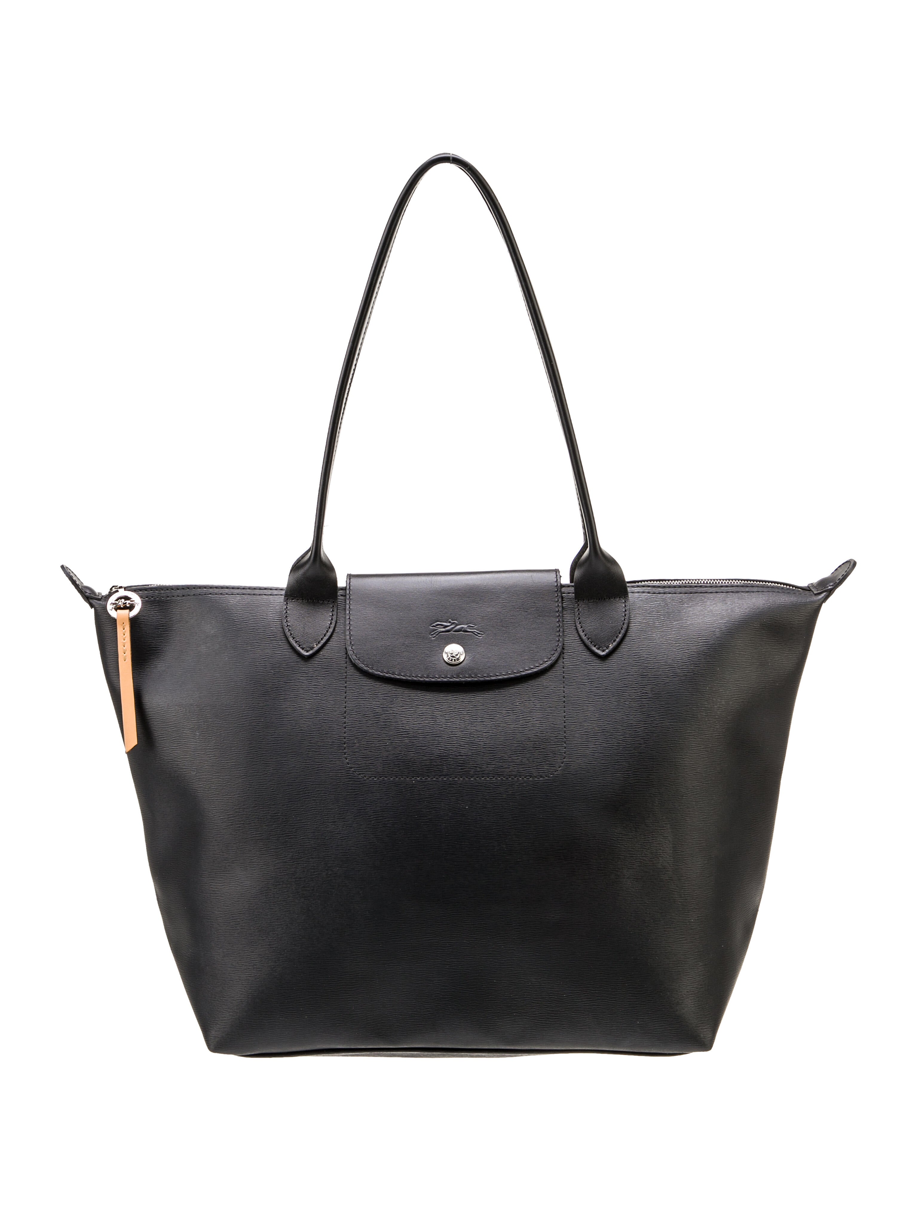 Longchamp Women's Black Leather Top Handle Tote Bag Black Totes