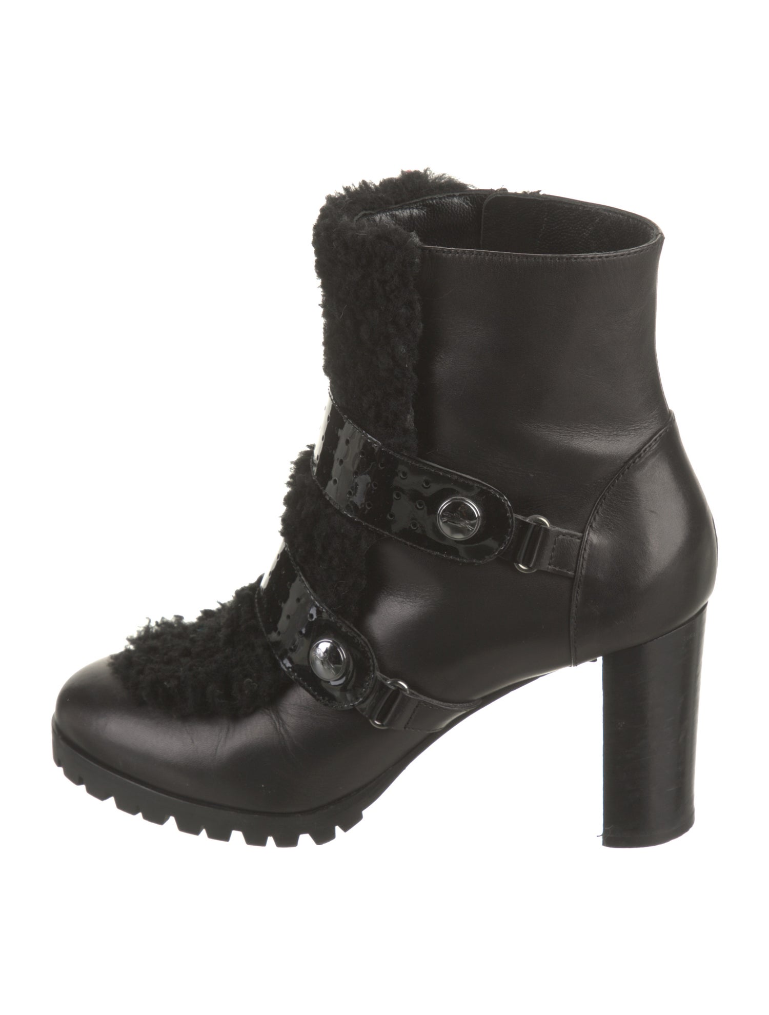 Longchamp Leather Fur Trim Boots
