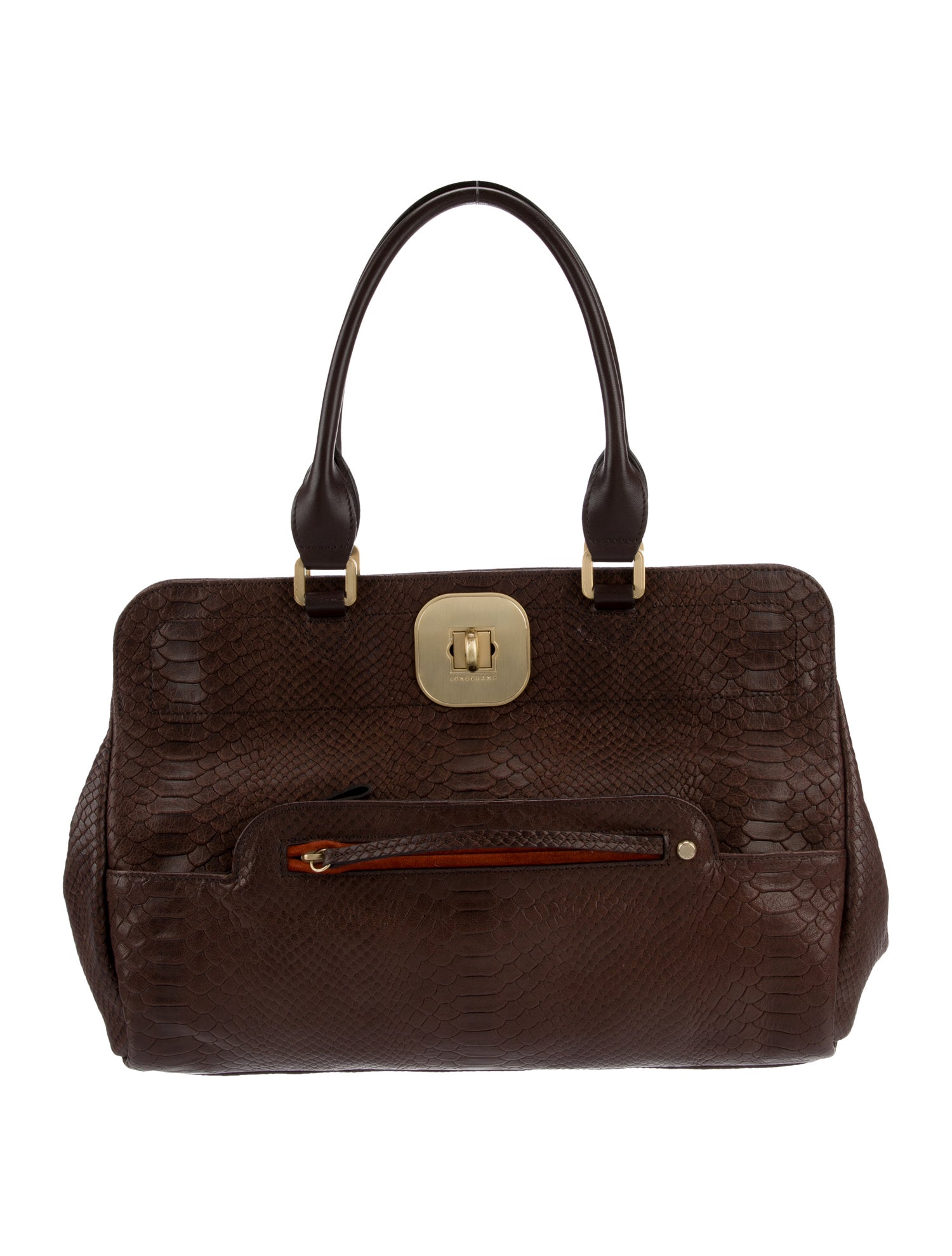 Longchamp Embossed Leather Top Handle Bag