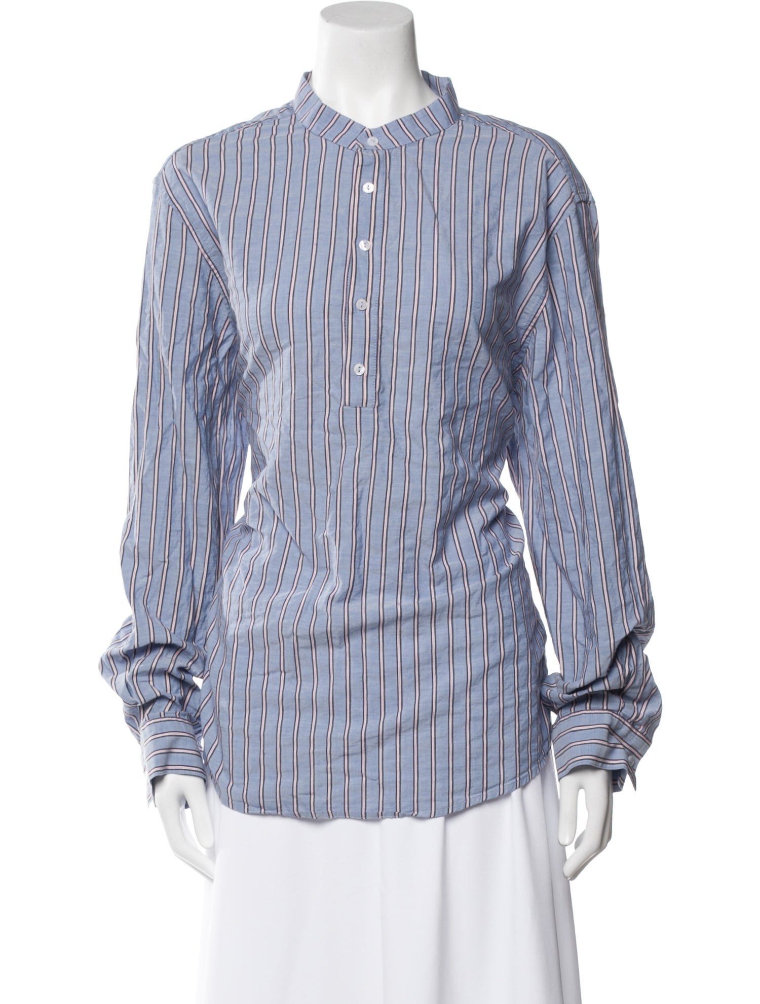 Longchamp Striped Long Sleeve Button-Up Top